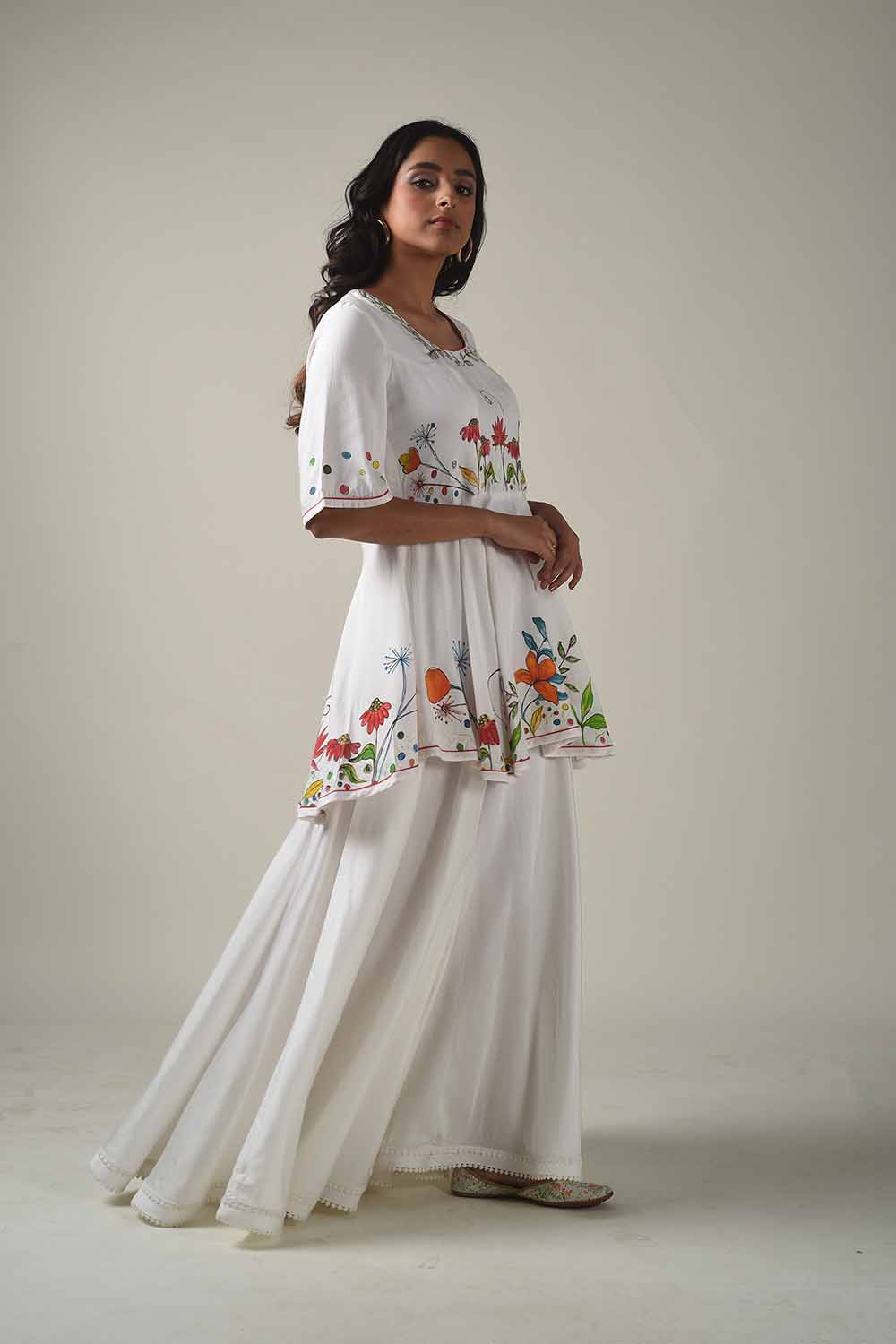 Hand Painted Peplum Top With Sharara