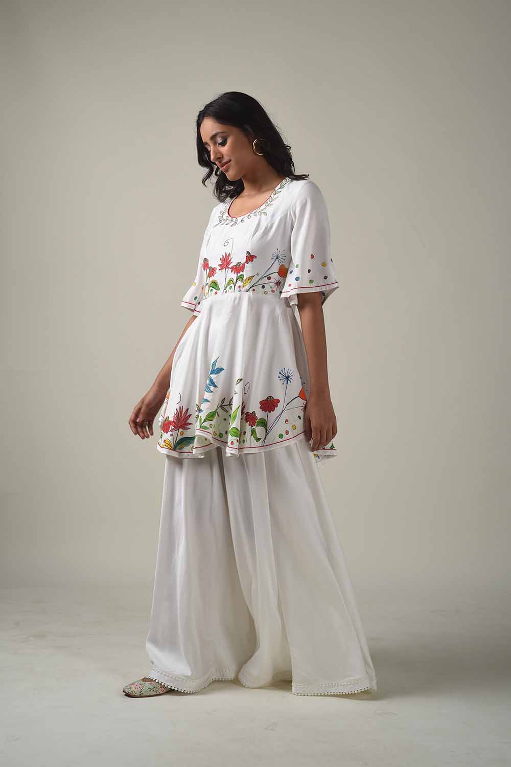 Hand Painted Peplum Top With Sharara