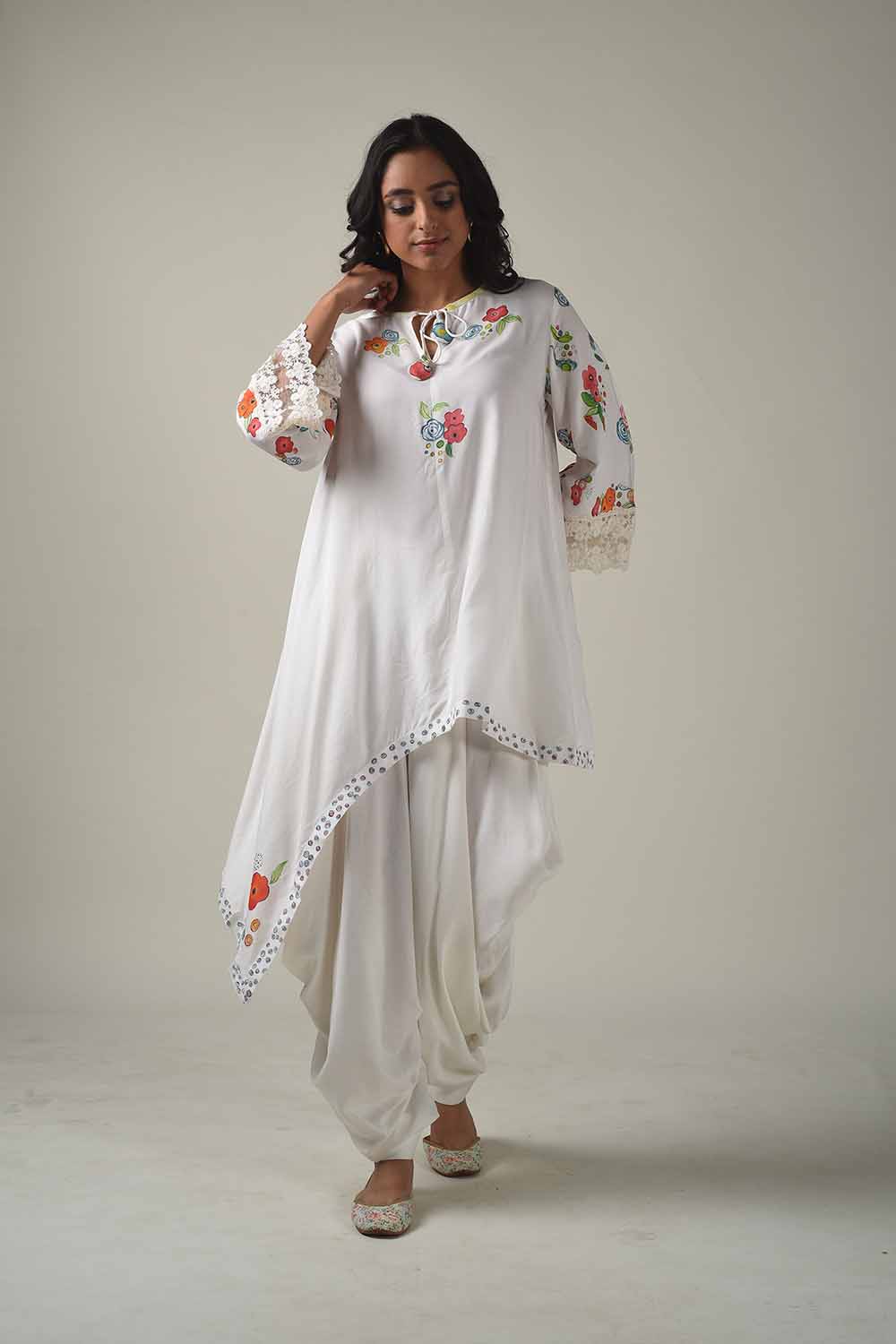 Asymmetric Hand Painted Kurta With Dhoti Pants