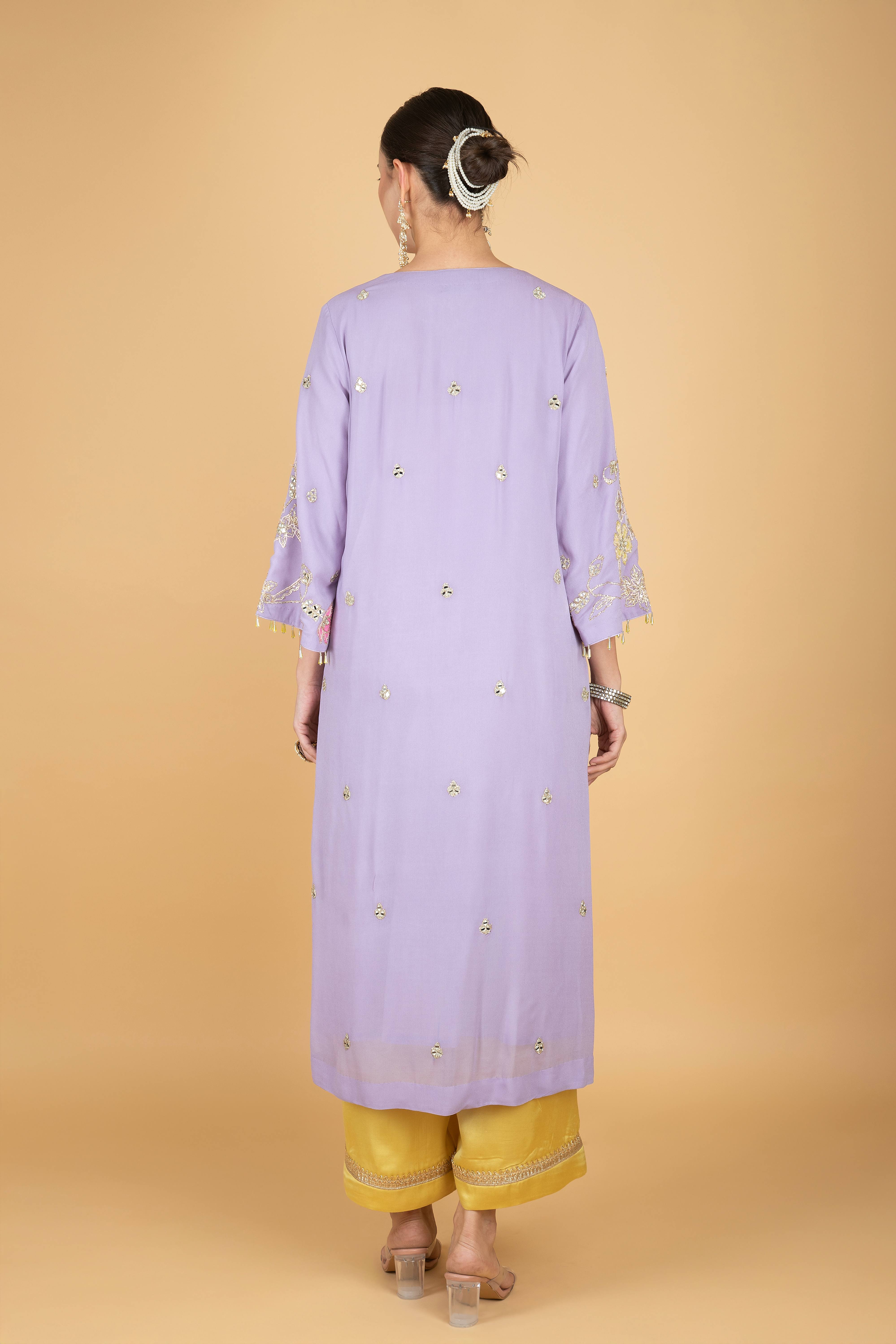 Purple Embroidered Kurta W/Contrasting Pant & Shaded Dupatta