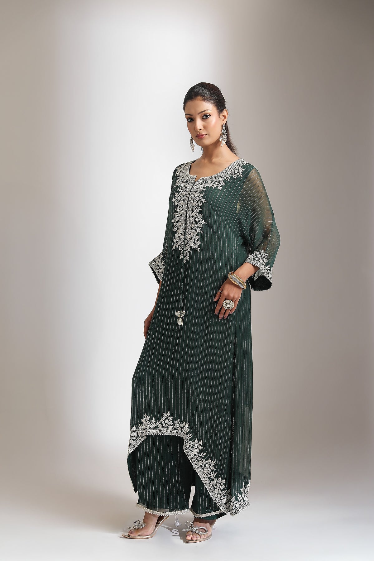 Green Embroidered Kaftaan Set