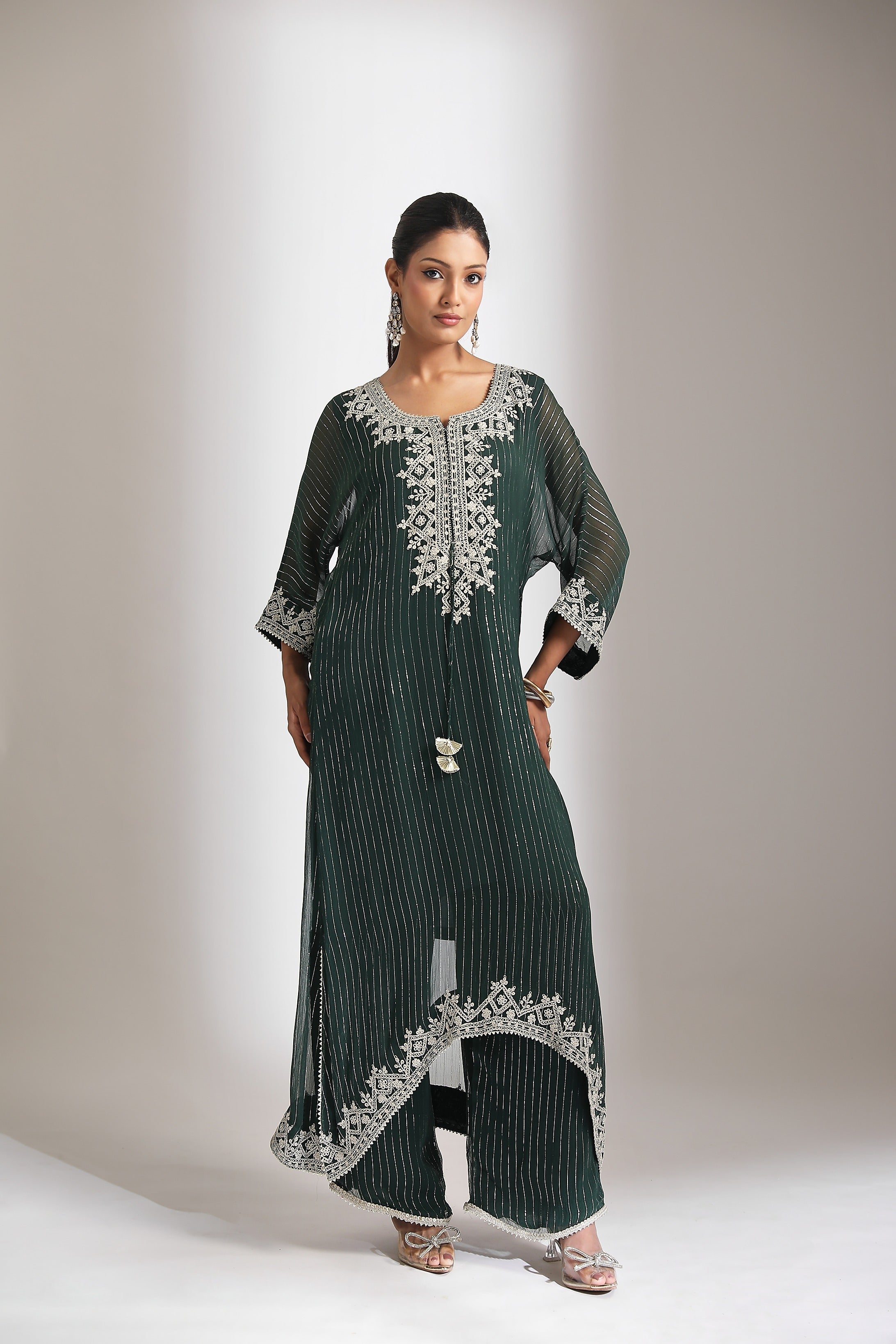 Green Embroidered Kaftaan Set