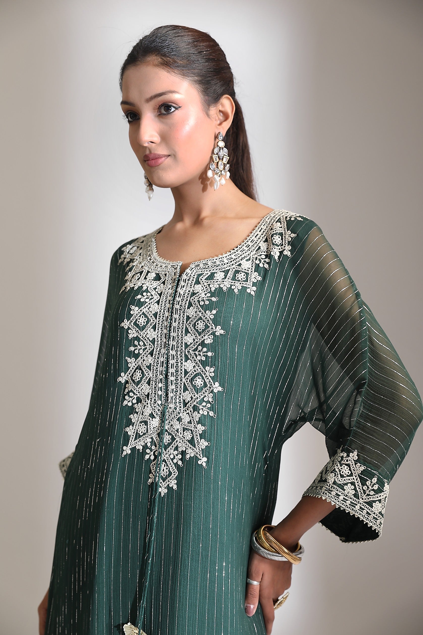Green Embroidered Kaftaan Set