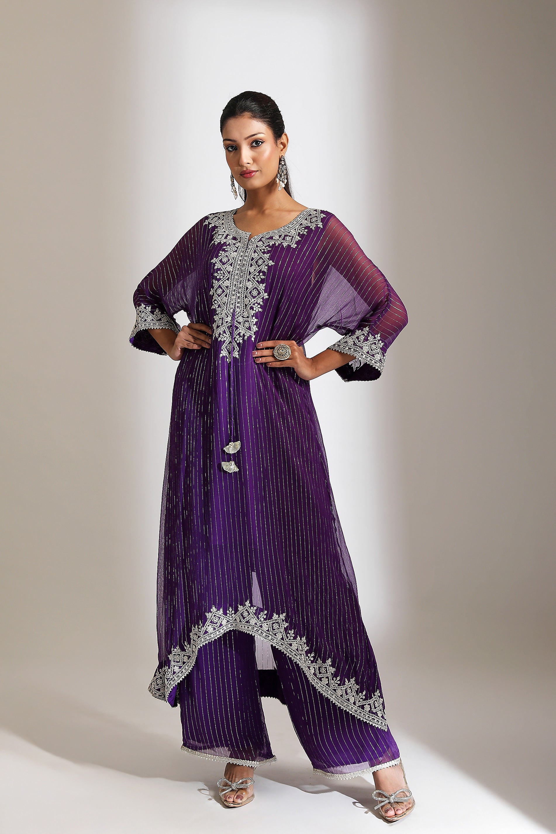 Purple Embroidered Kaftaan Set