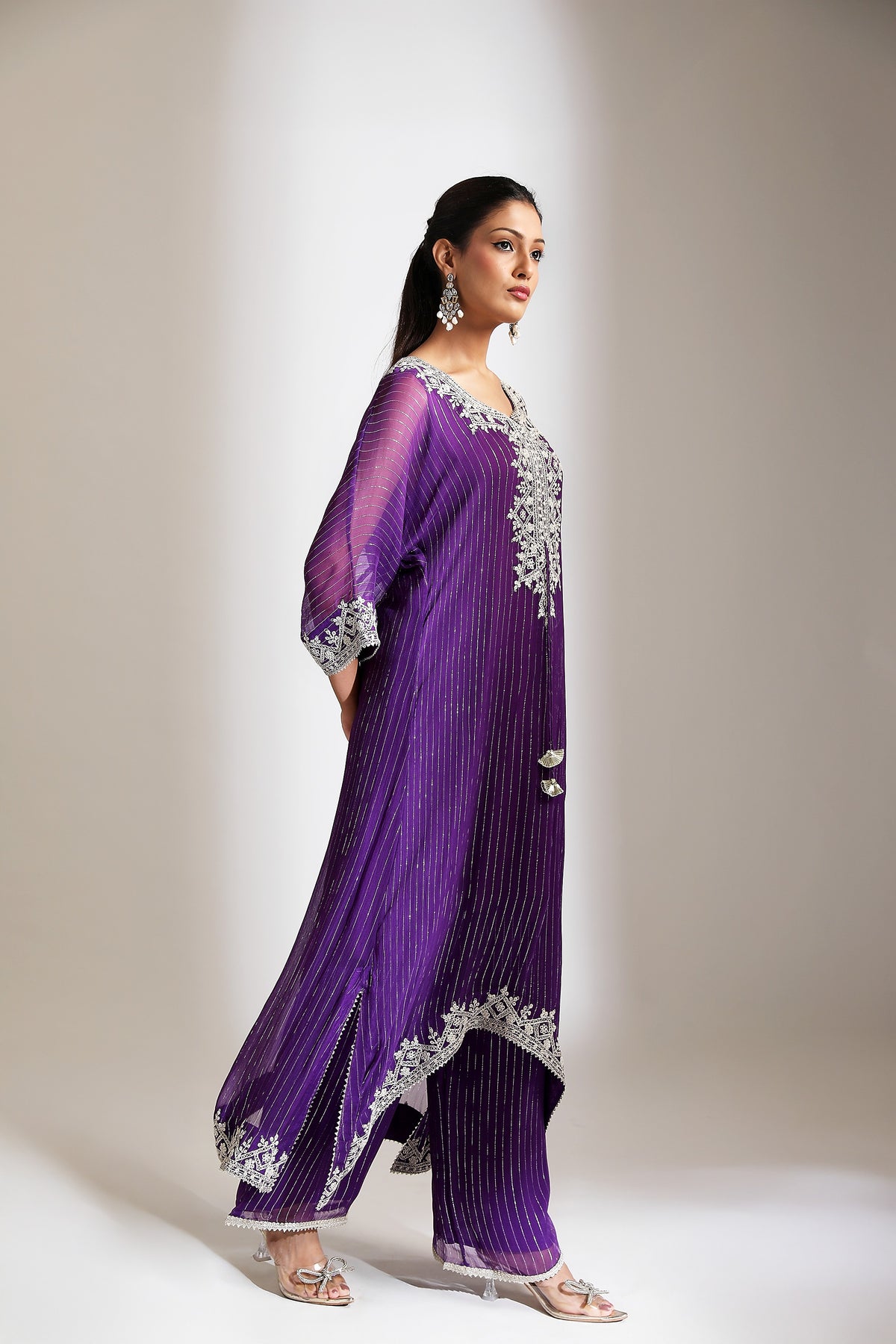 Purple Embroidered Kaftaan Set