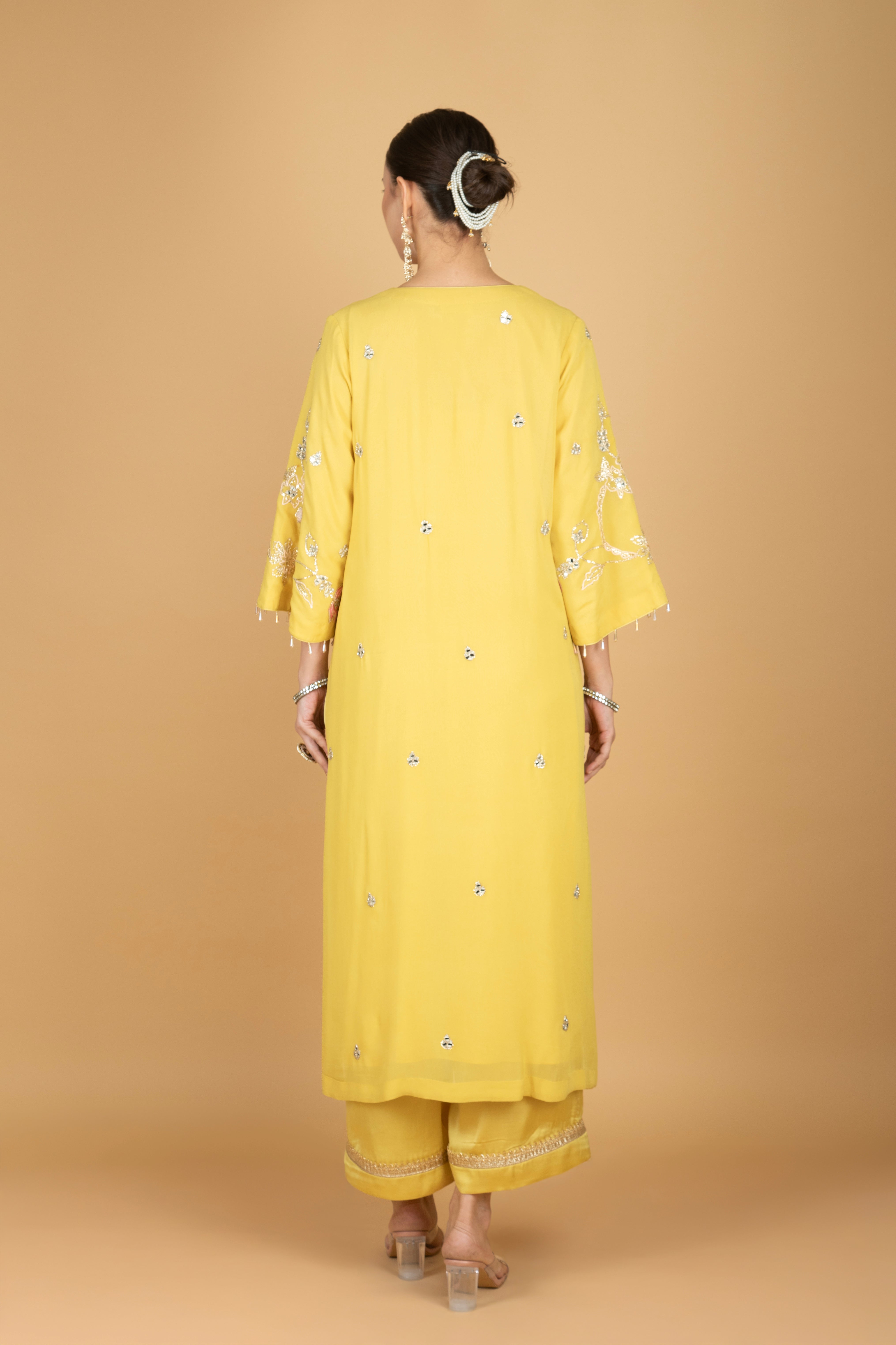 Lime Yellow Embroidered Kurta W/Pant & Dupatta