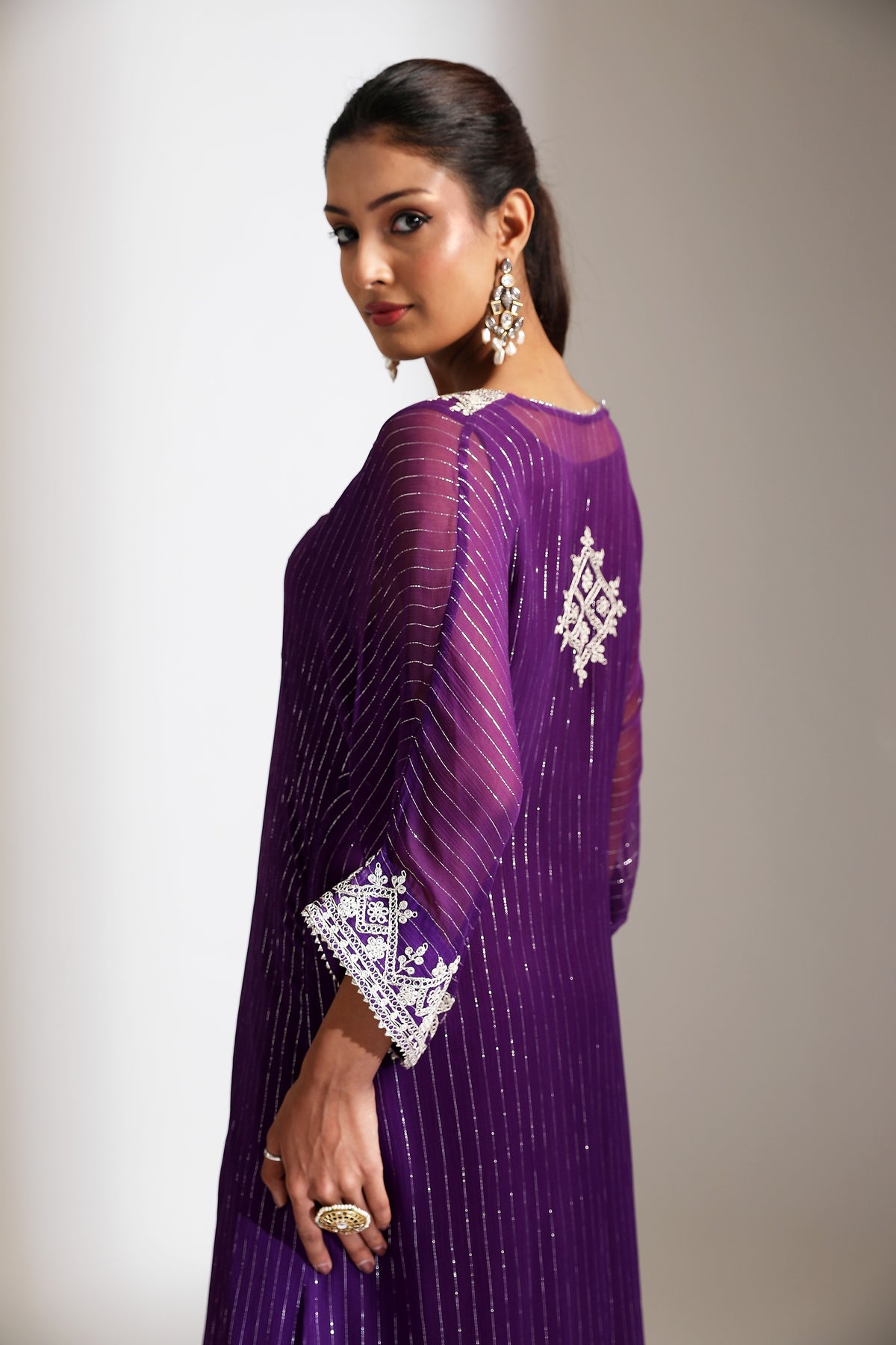 Purple Embroidered Kaftaan Set