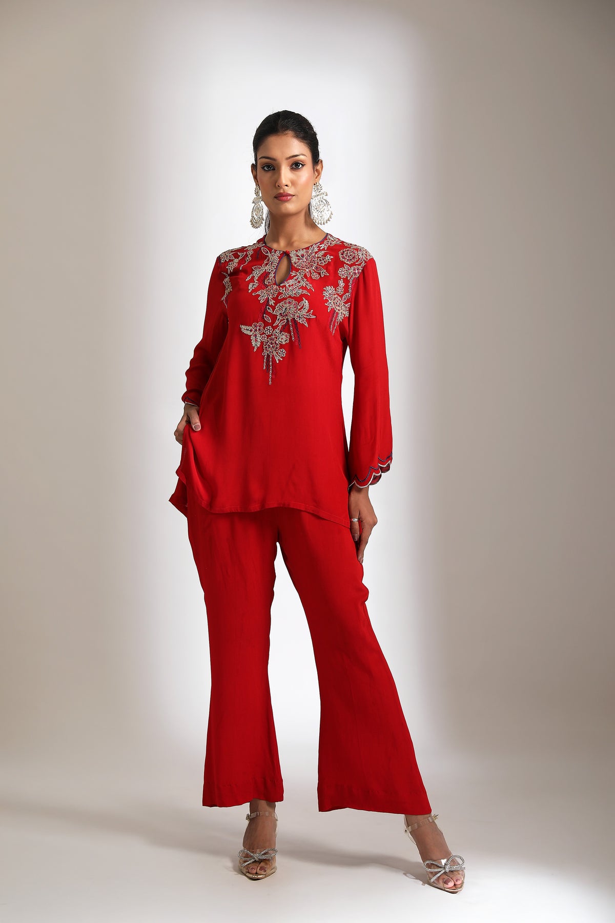 Red Embroidered Co-Ord Set
