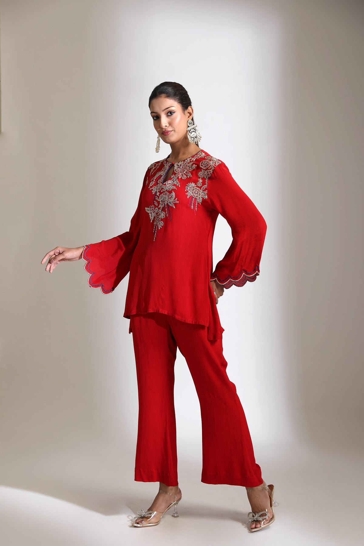 Red Embroidered Co-Ord Set