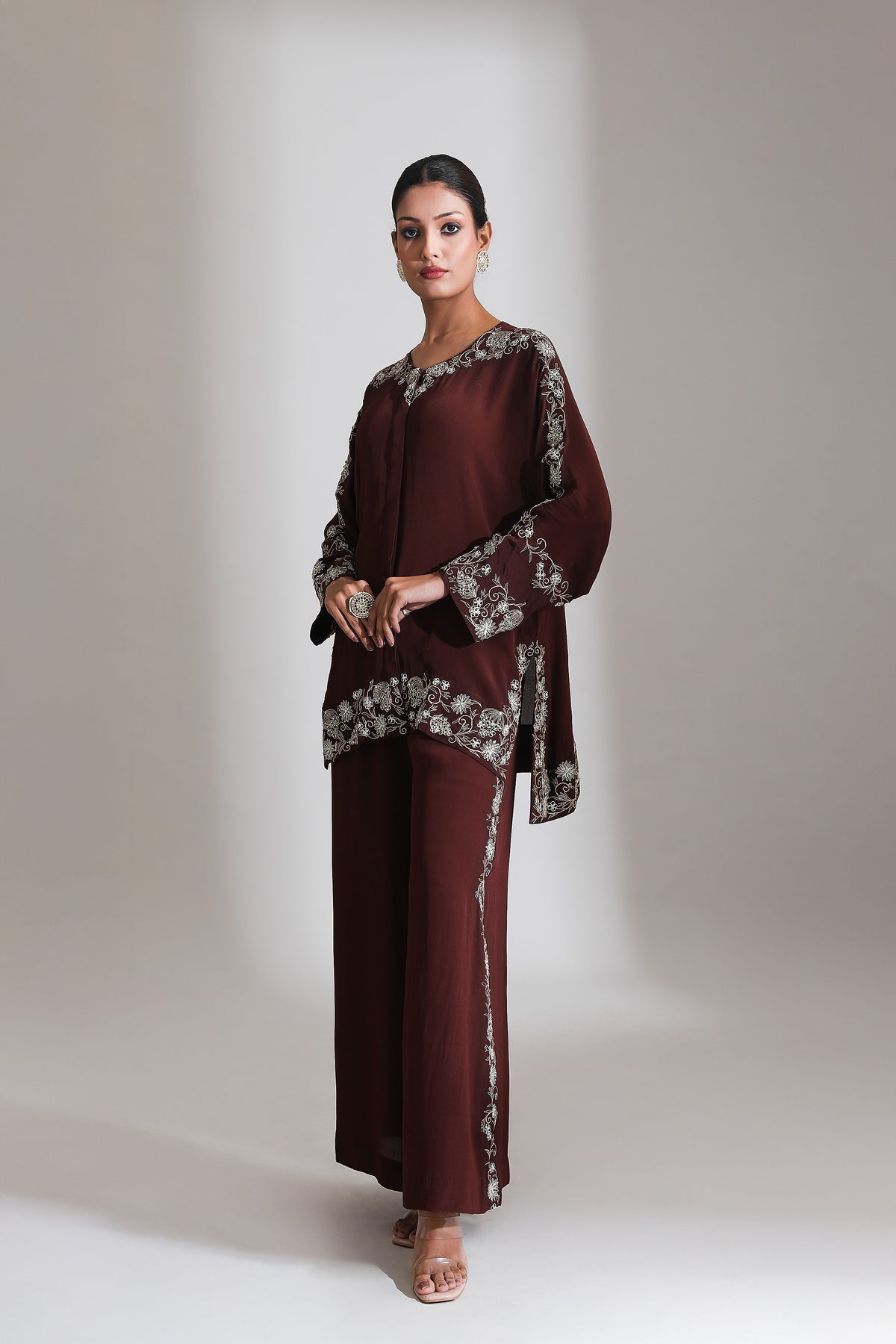 Brown Embroidered Co-Ord Set of 2