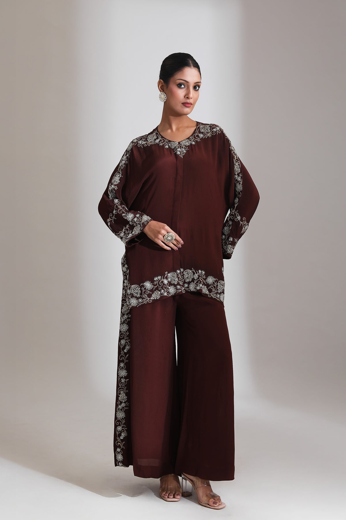 Brown Embroidered Co-Ord Set of 2