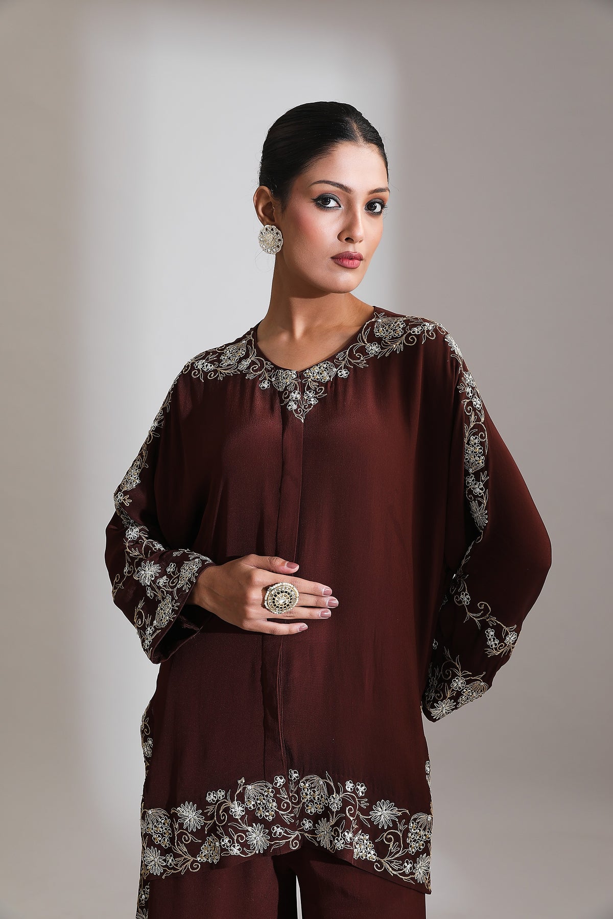 Brown Embroidered Co-Ord Set of 2