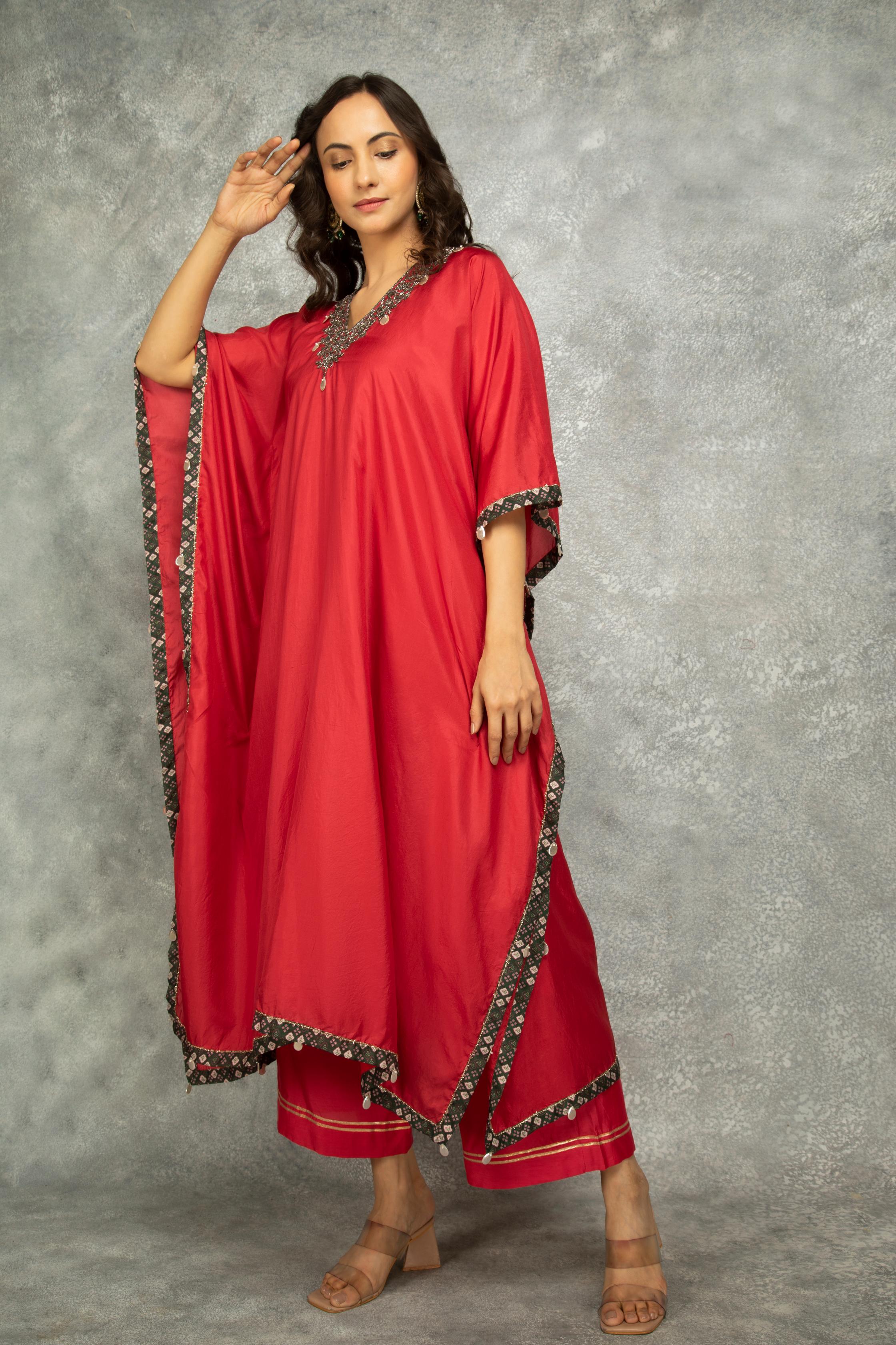 Rose Pink Embroidered Kaftaan Set of 2