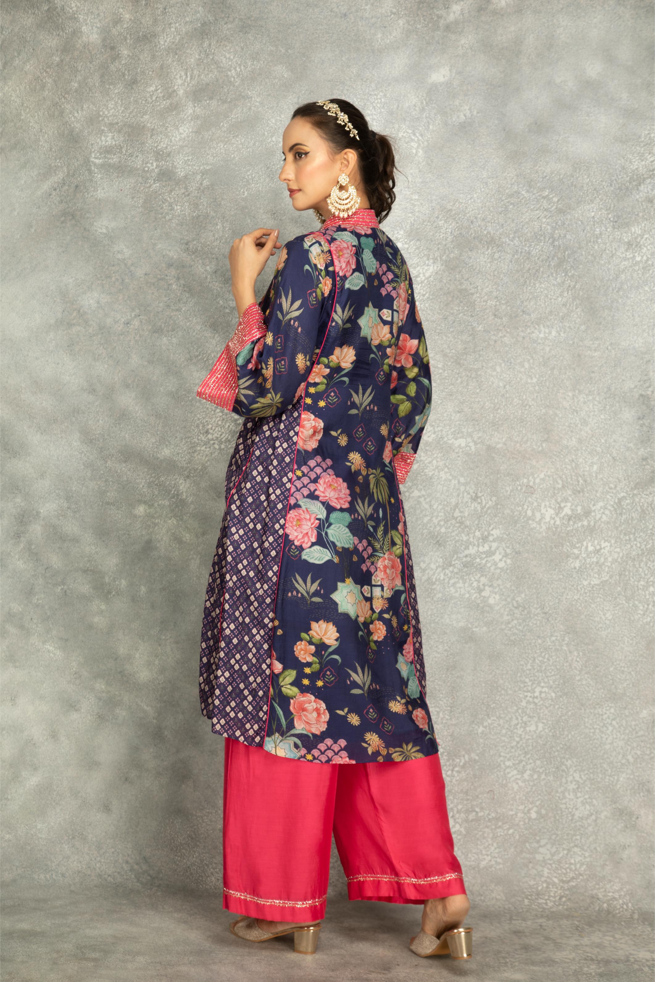 Blue Side Panel Buti Kurta with Scalloping Dupatta