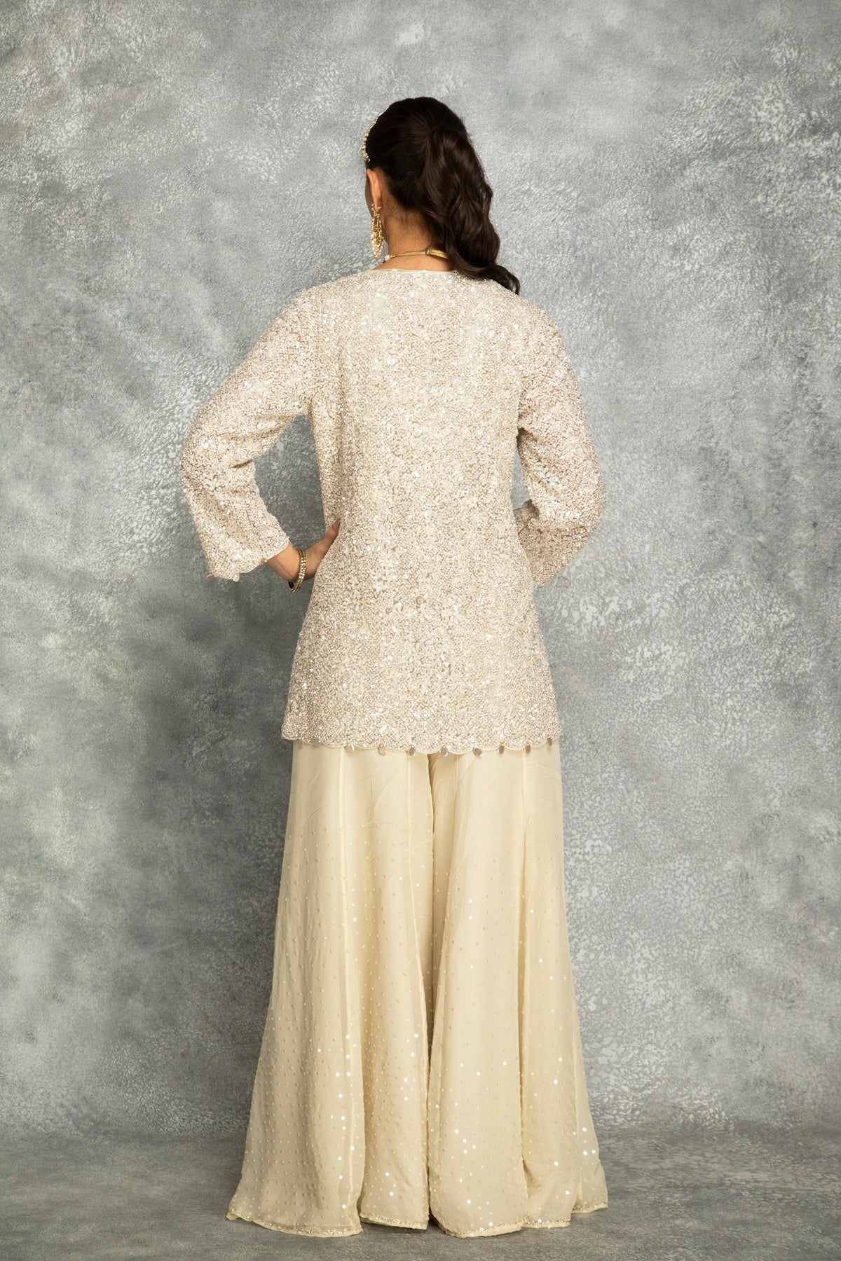 Ivory Organza Embroidered Sharara Set