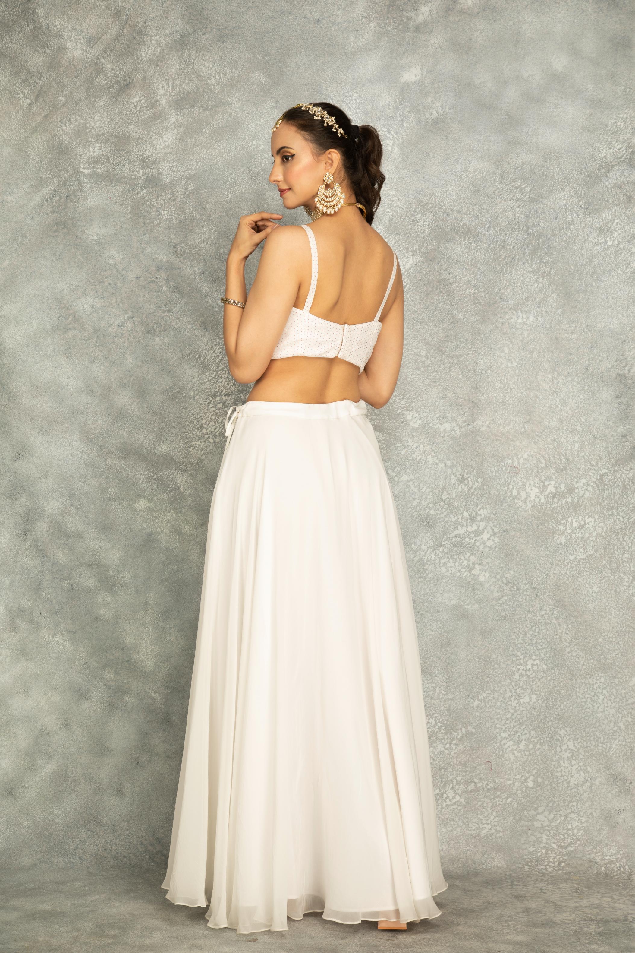White Mirror Embroidered Cape w/Skirt and Spaghetti Crop Top