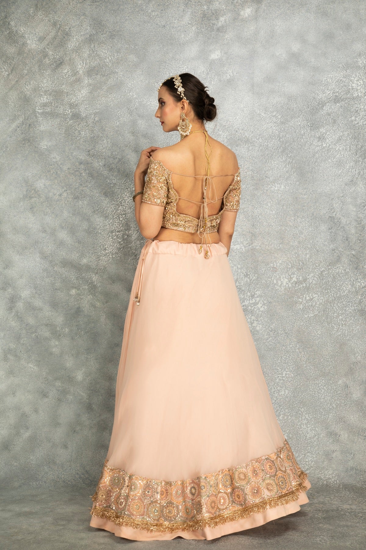 Peach Georgette Sequins Embroidered Lehenga Set