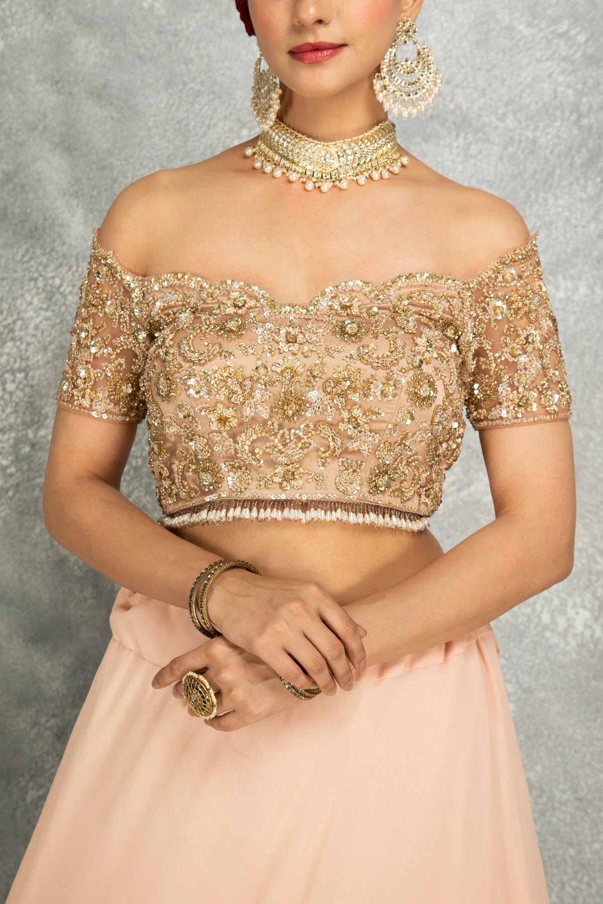 Peach Georgette Sequins Embroidered Lehenga Set