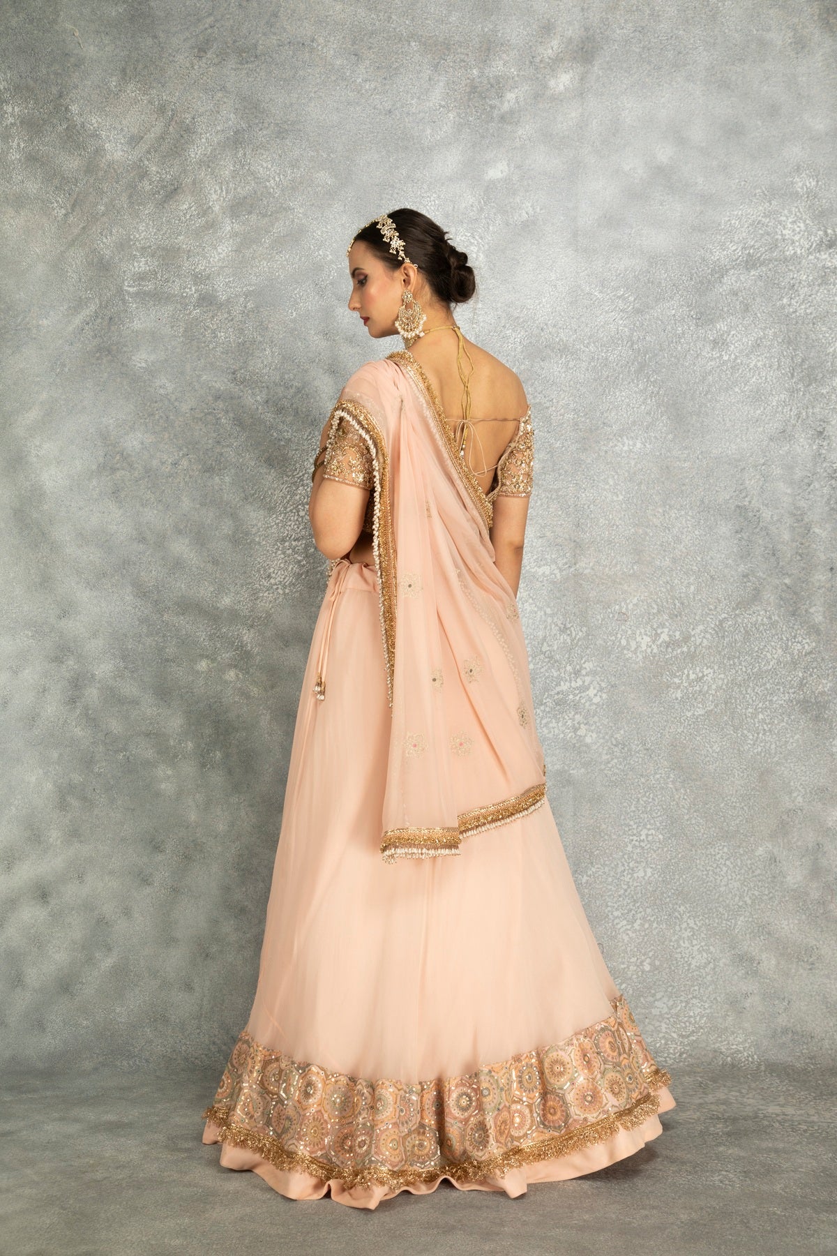 Peach Georgette Sequins Embroidered Lehenga Set
