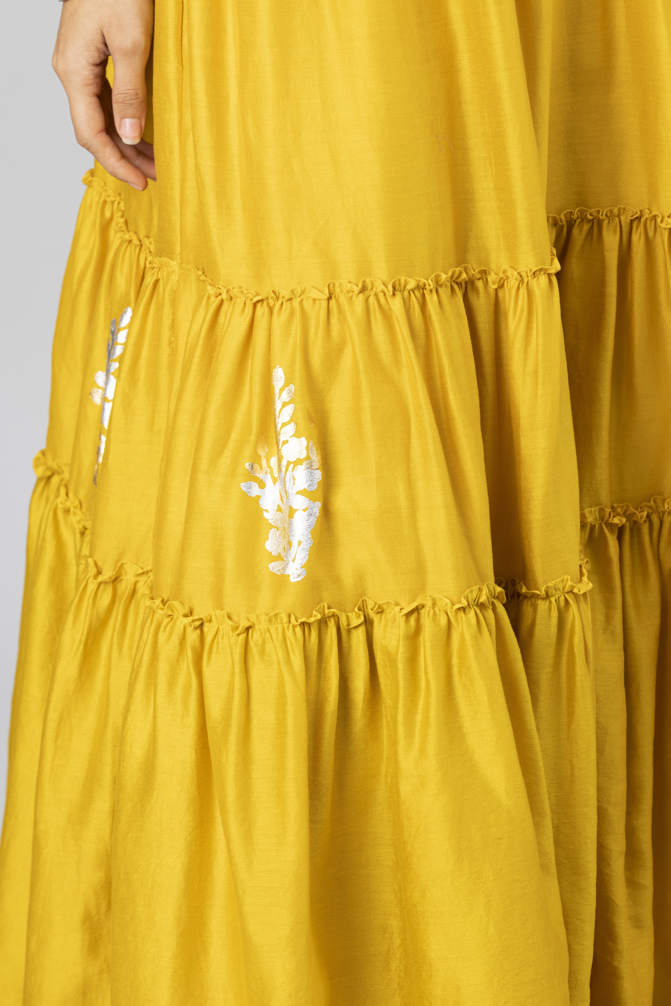 Mustard Gold Bohemian Gown Dress with Stylized Sleeves