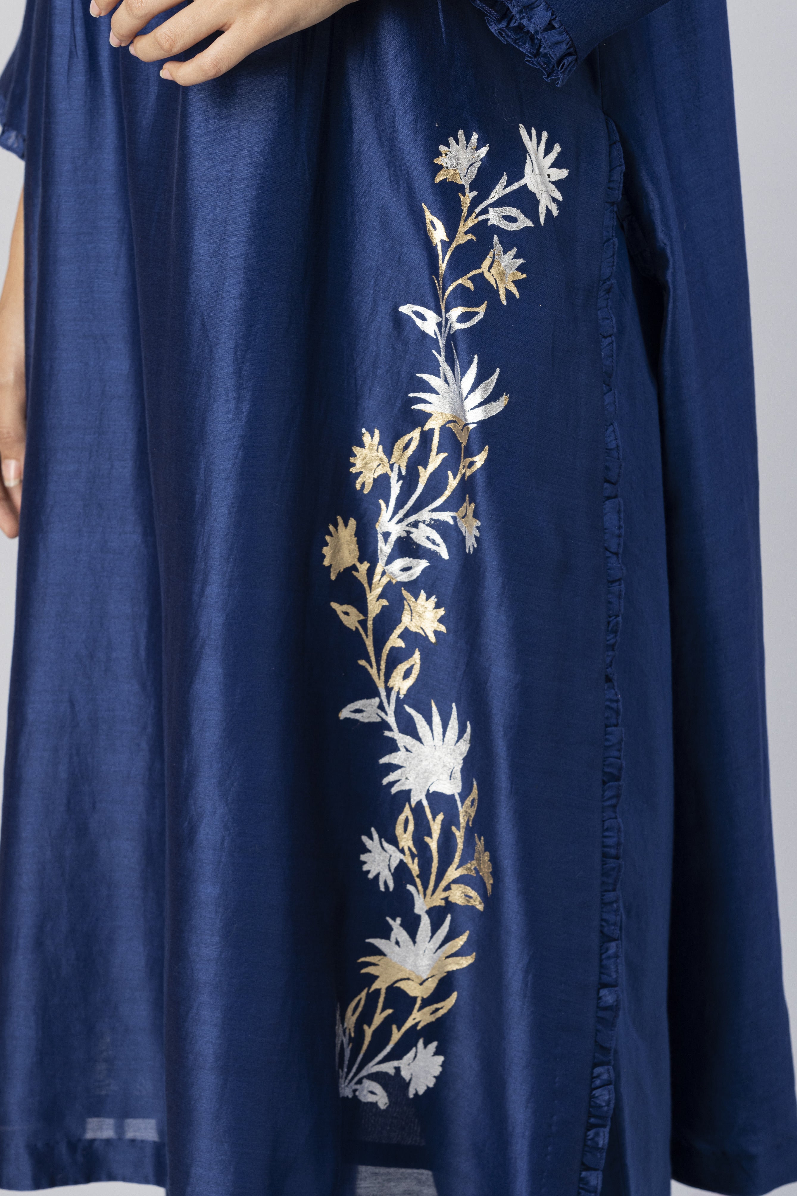 Brewers Blue Straight Kurta with Slim Pants and Mirror Work Dupatta Set