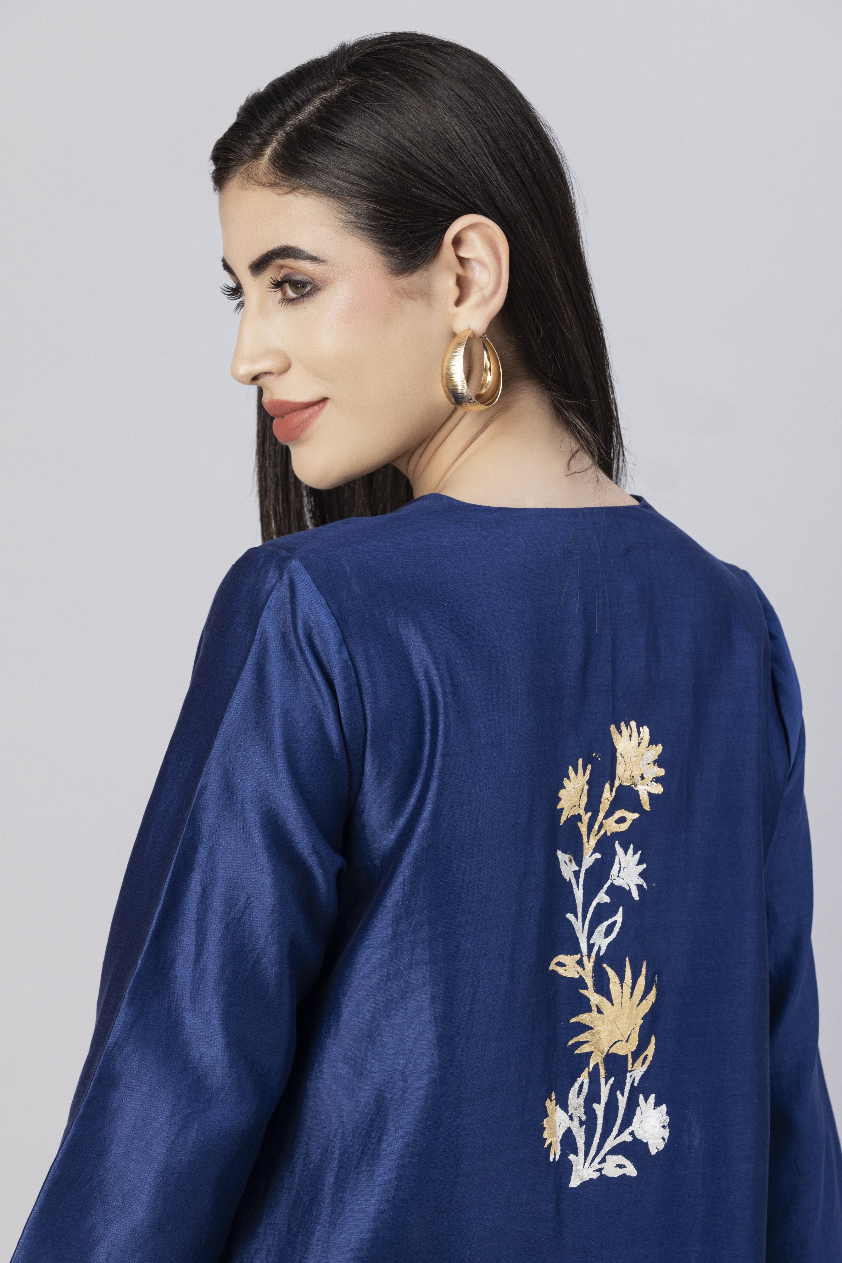 Brewers Blue Straight Kurta with Slim Pants and Mirror Work Dupatta Set