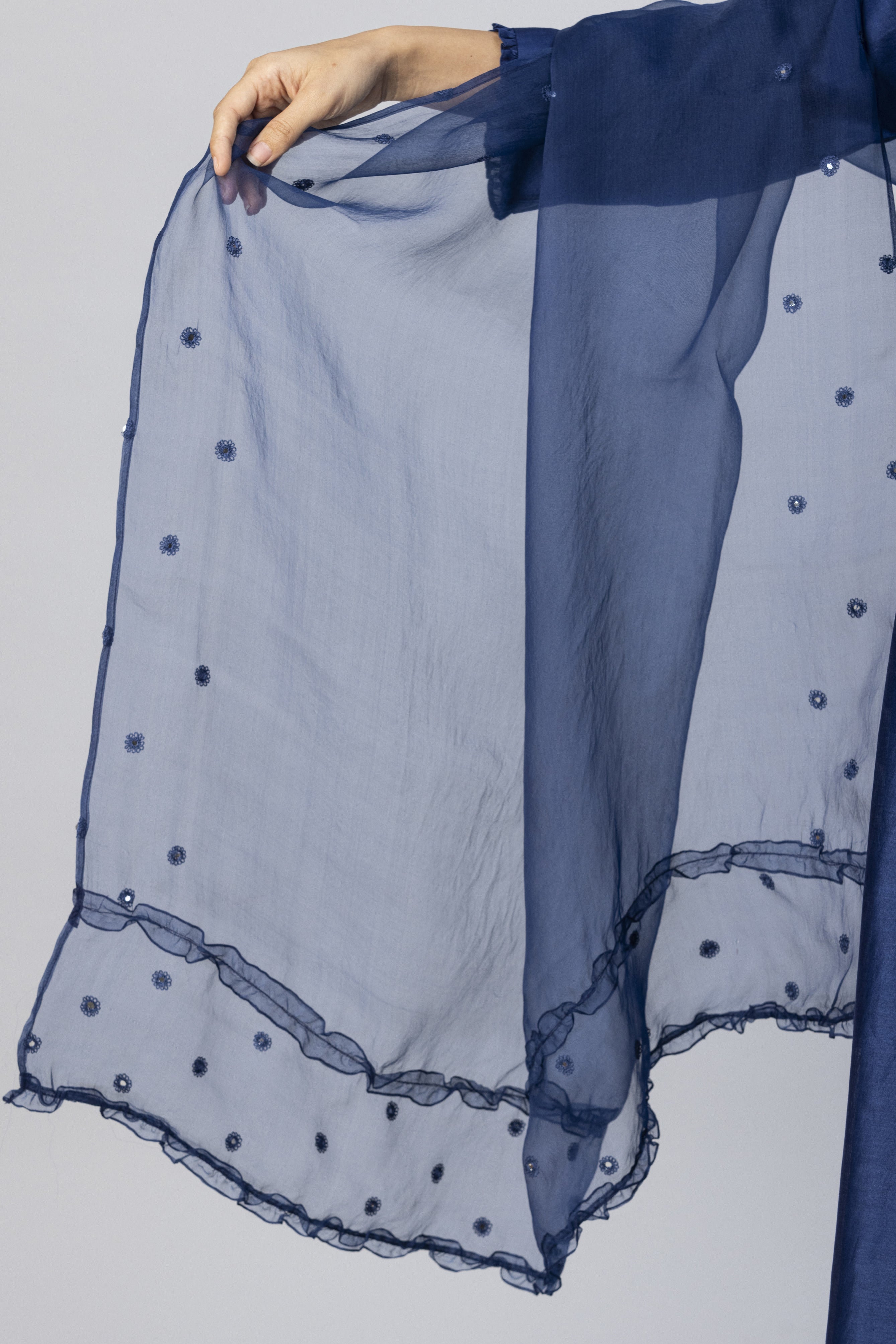 Brewers Blue Straight Kurta with Slim Pants and Mirror Work Dupatta Set