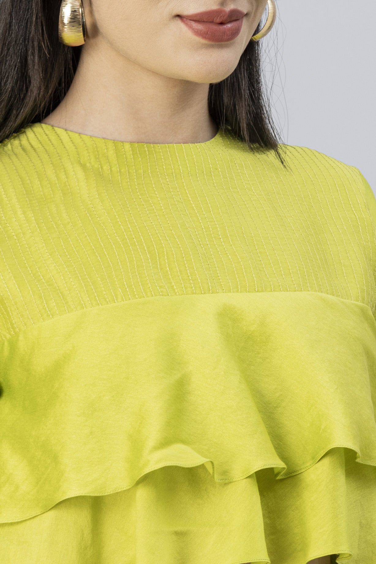 Lime Green Bohemian Lehenga Skirt with Layered Crop Top