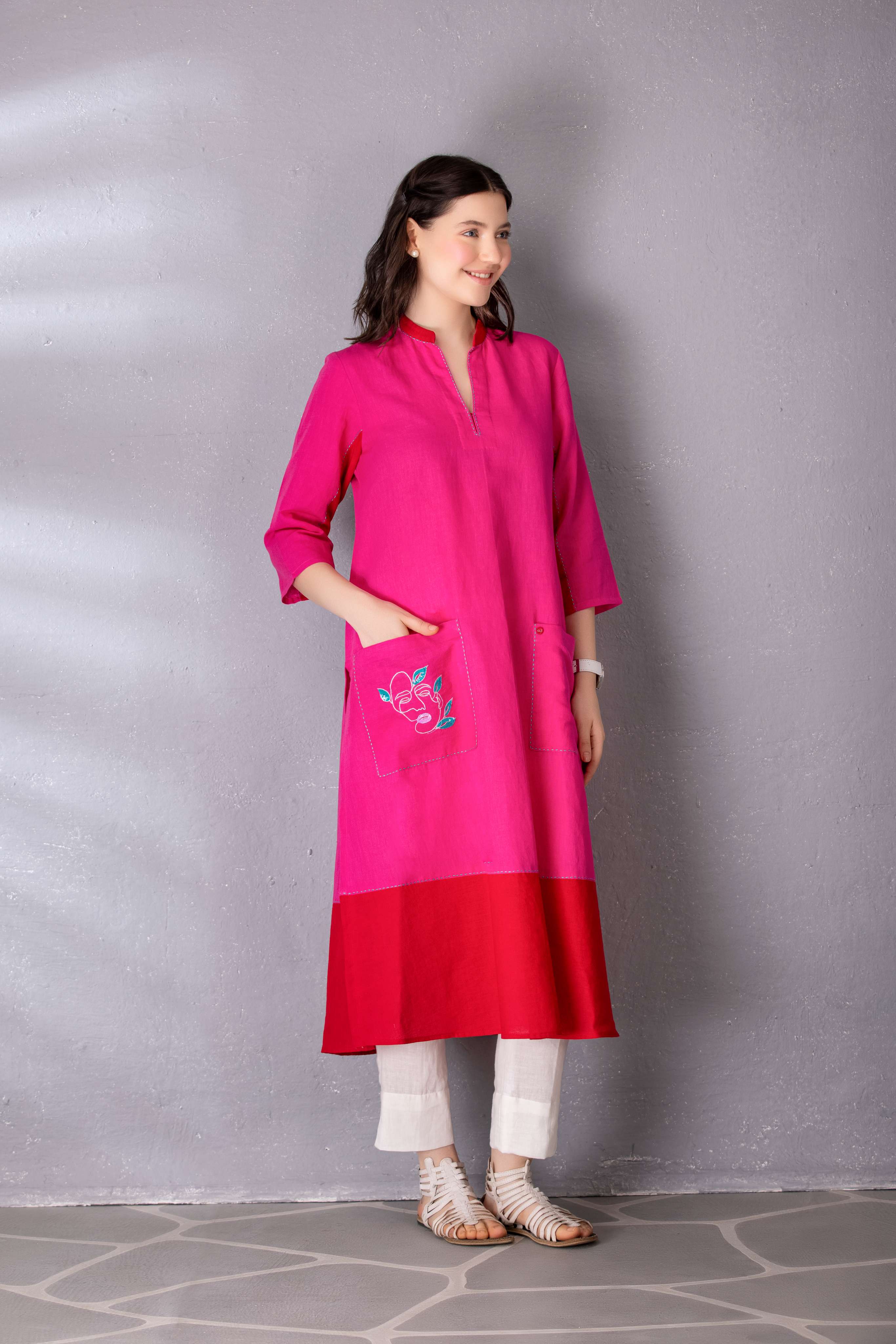 Bubblegum Pink Cotton Linen A-Line Tunic & Pant Set
