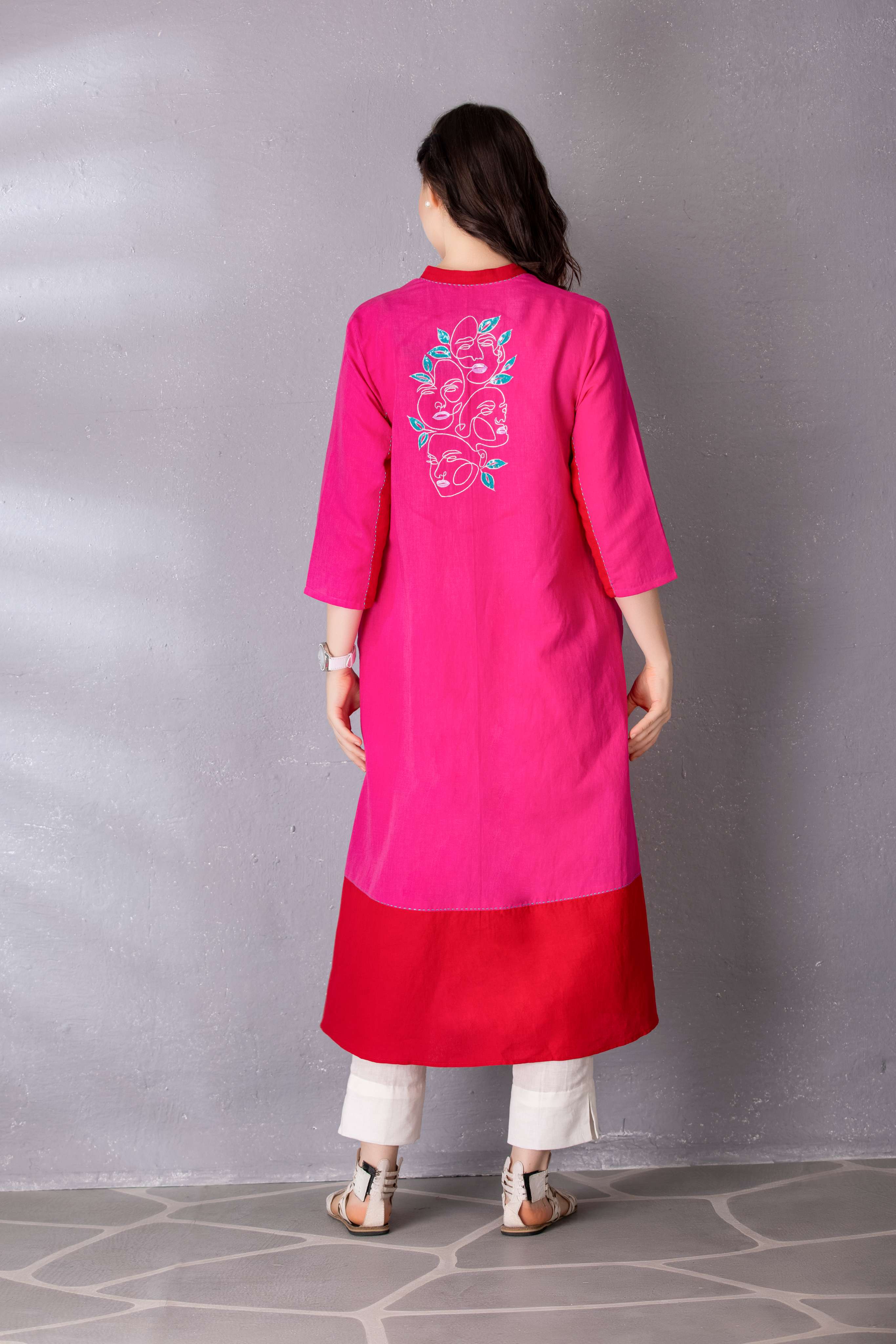 Bubblegum Pink Cotton Linen A-Line Tunic & Pant Set