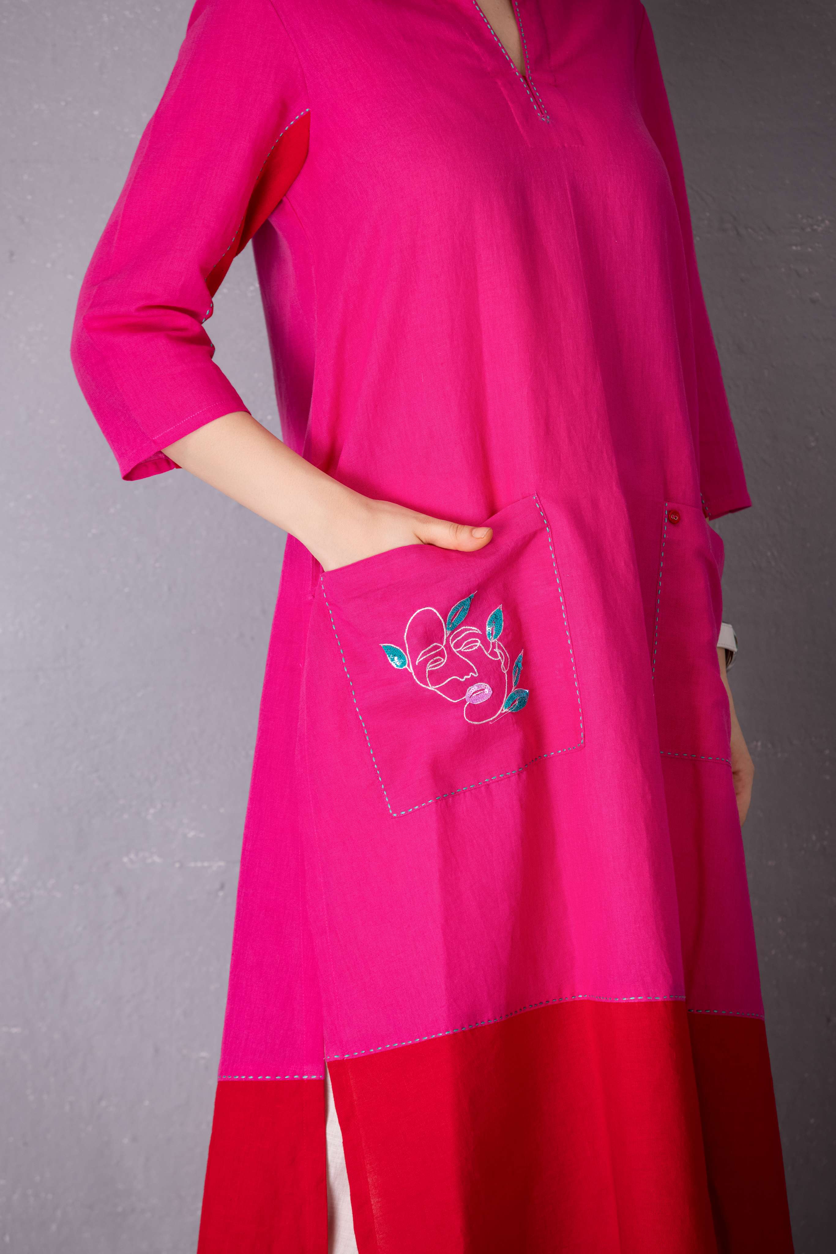 Bubblegum Pink Cotton Linen A-Line Tunic & Pant Set