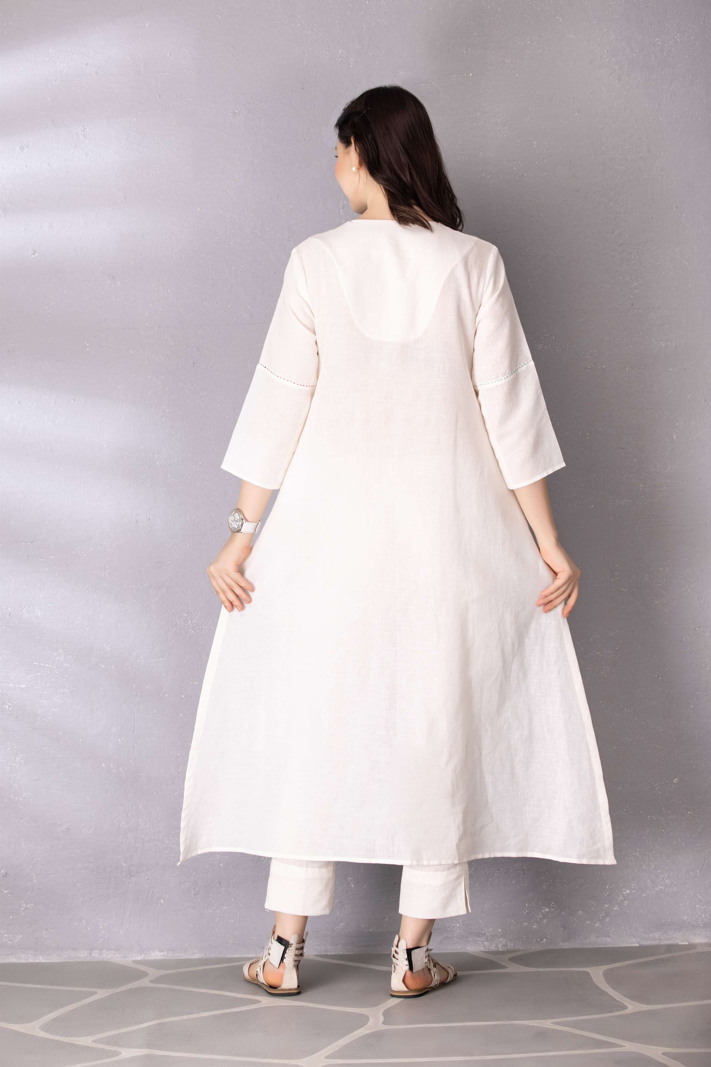 White Embroidered Cotton Linen with Pant Set