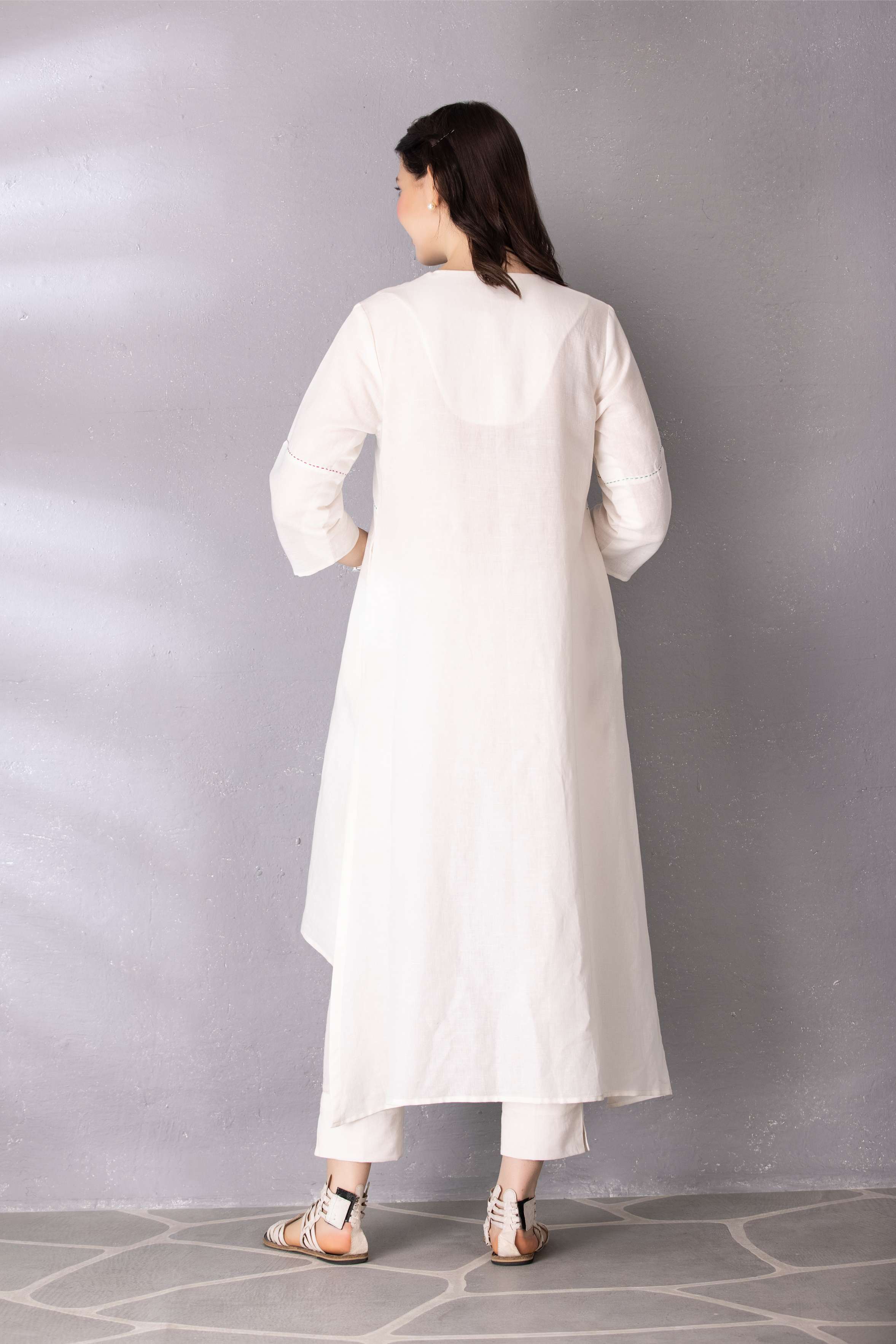 White Embroidered Cotton Linen with Pant Set
