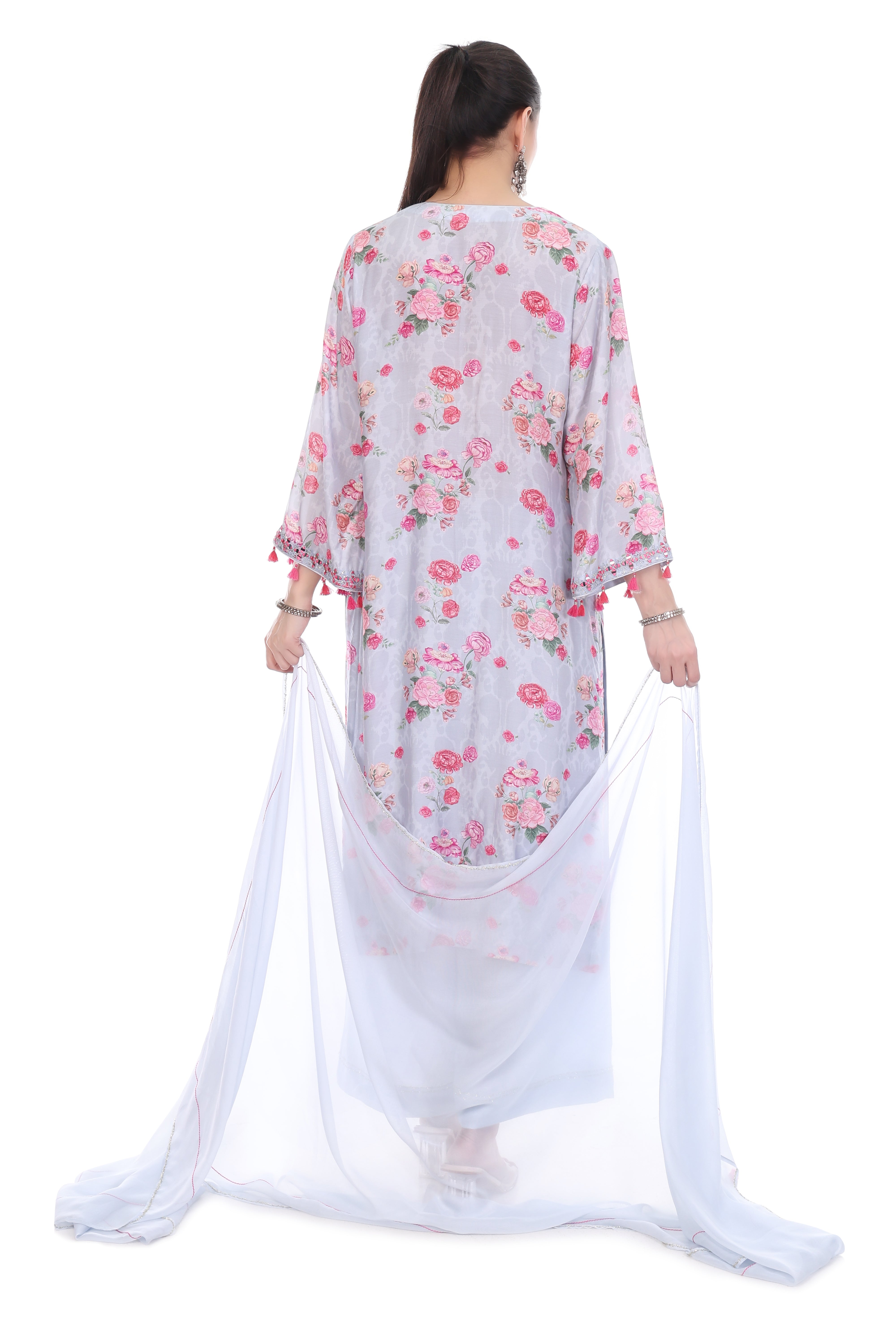 Blue Embroidered Floral Printed Kurta Set