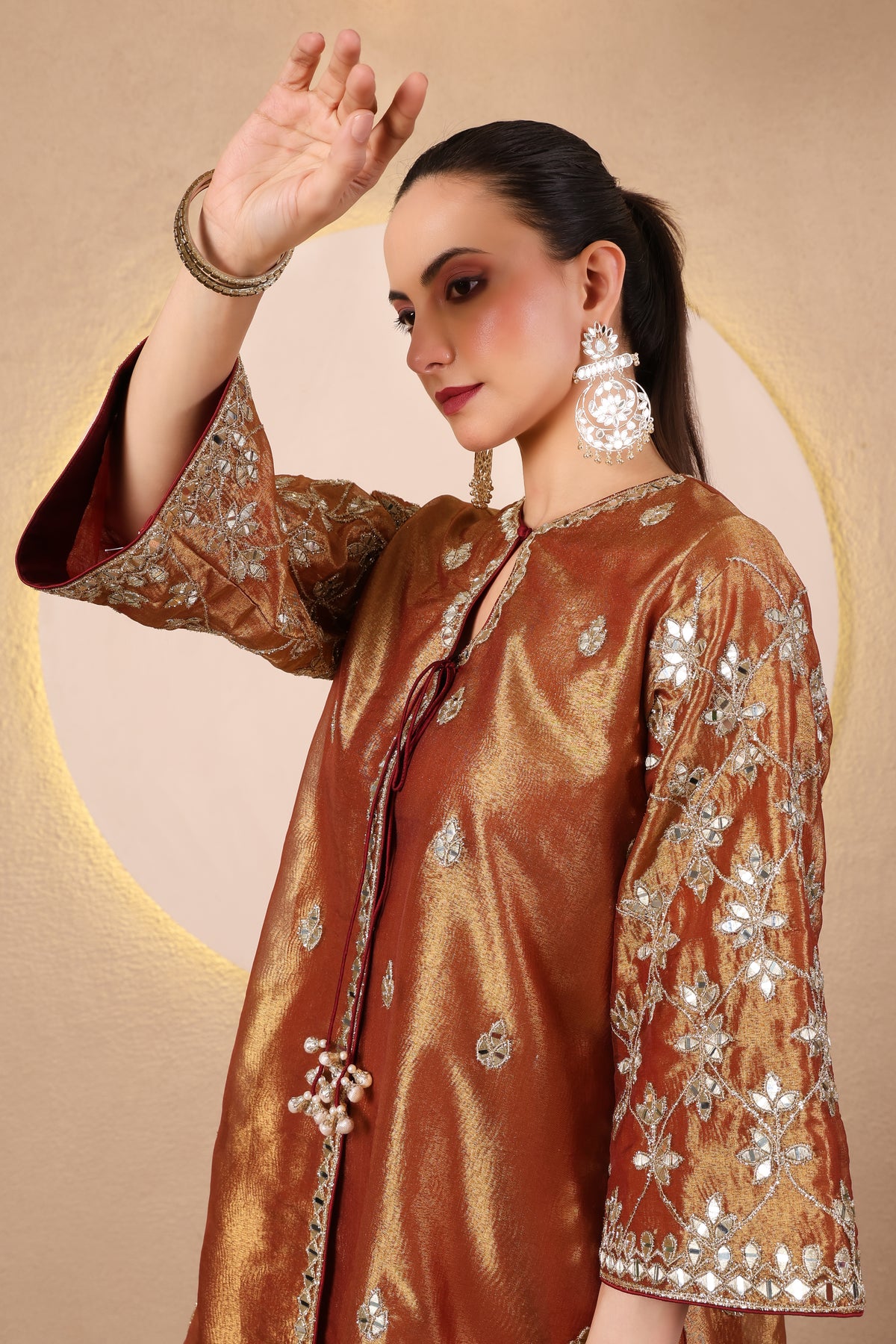 Arq – Gold Rust Mirror Embroidered Angrakha Set of 3