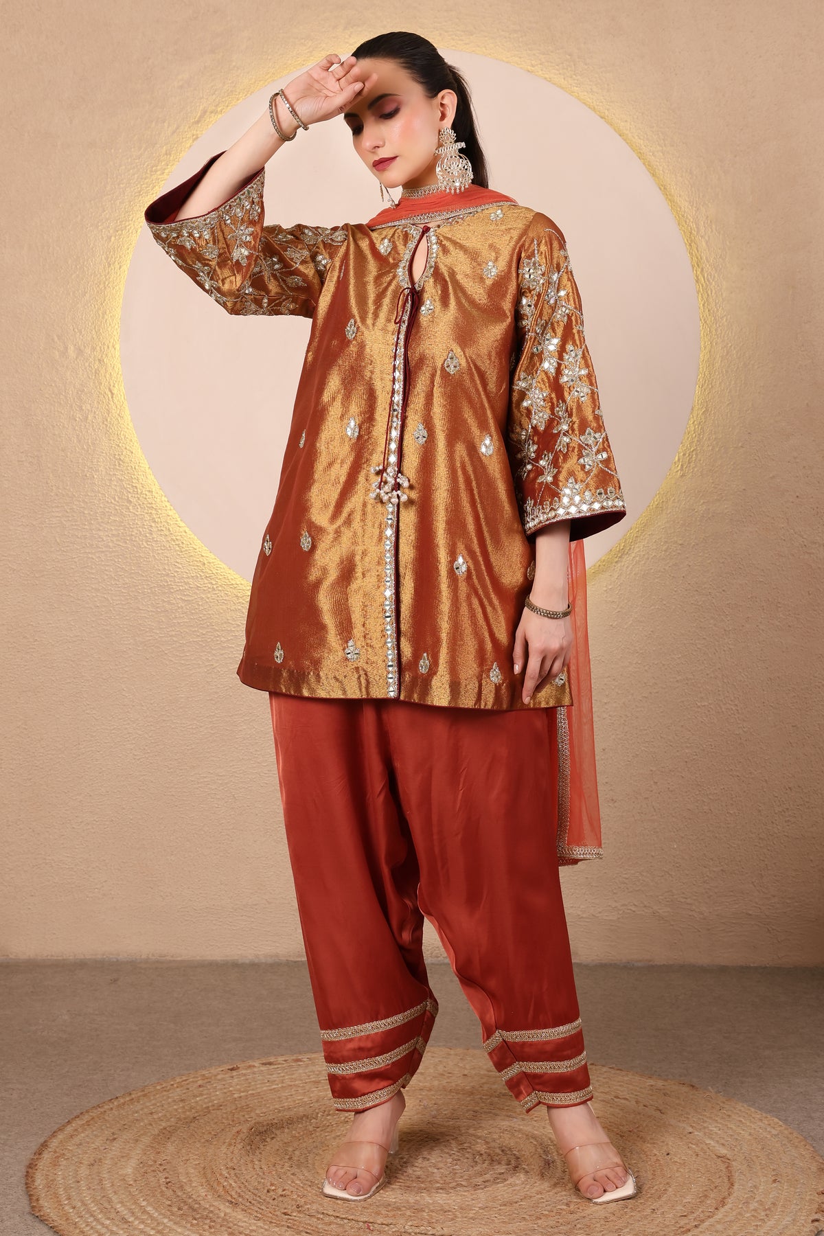Arq – Gold Rust Mirror Embroidered Angrakha Set of 3