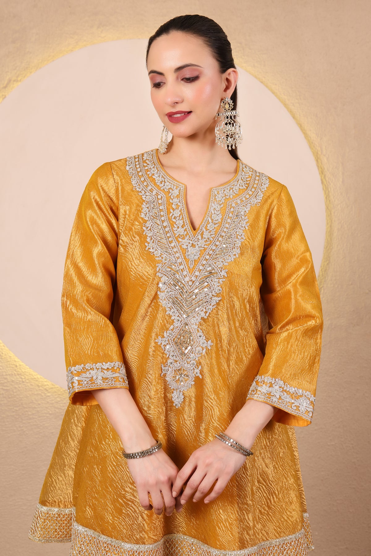 Arq – Mustard Yellow Short Flared Kurta Set of 3