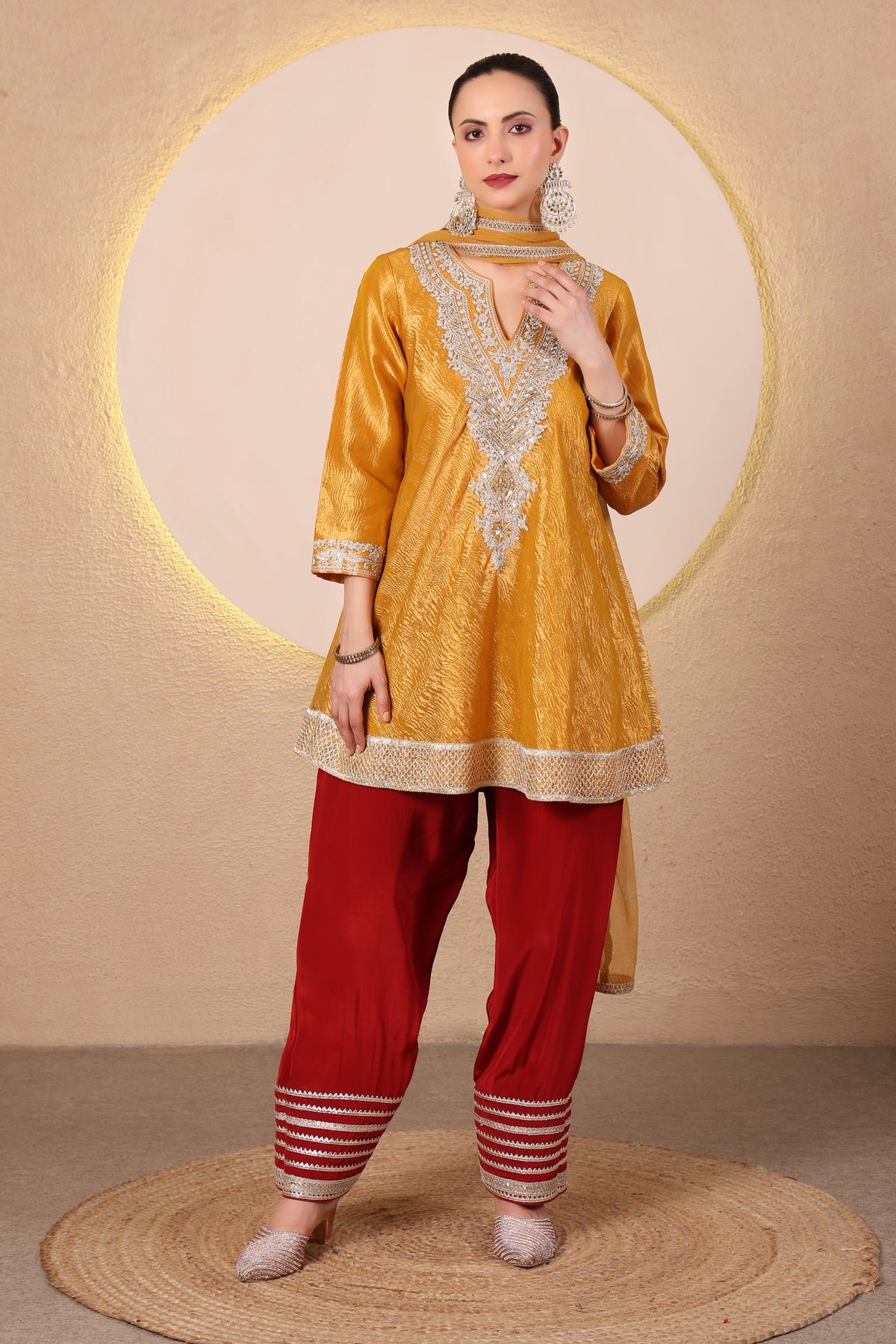 Arq – Mustard Yellow Short Flared Kurta Set of 3
