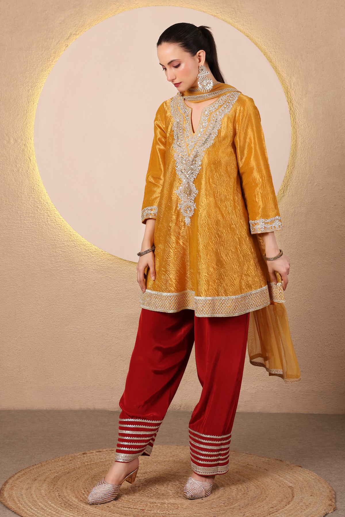 Arq – Mustard Yellow Short Flared Kurta Set of 3