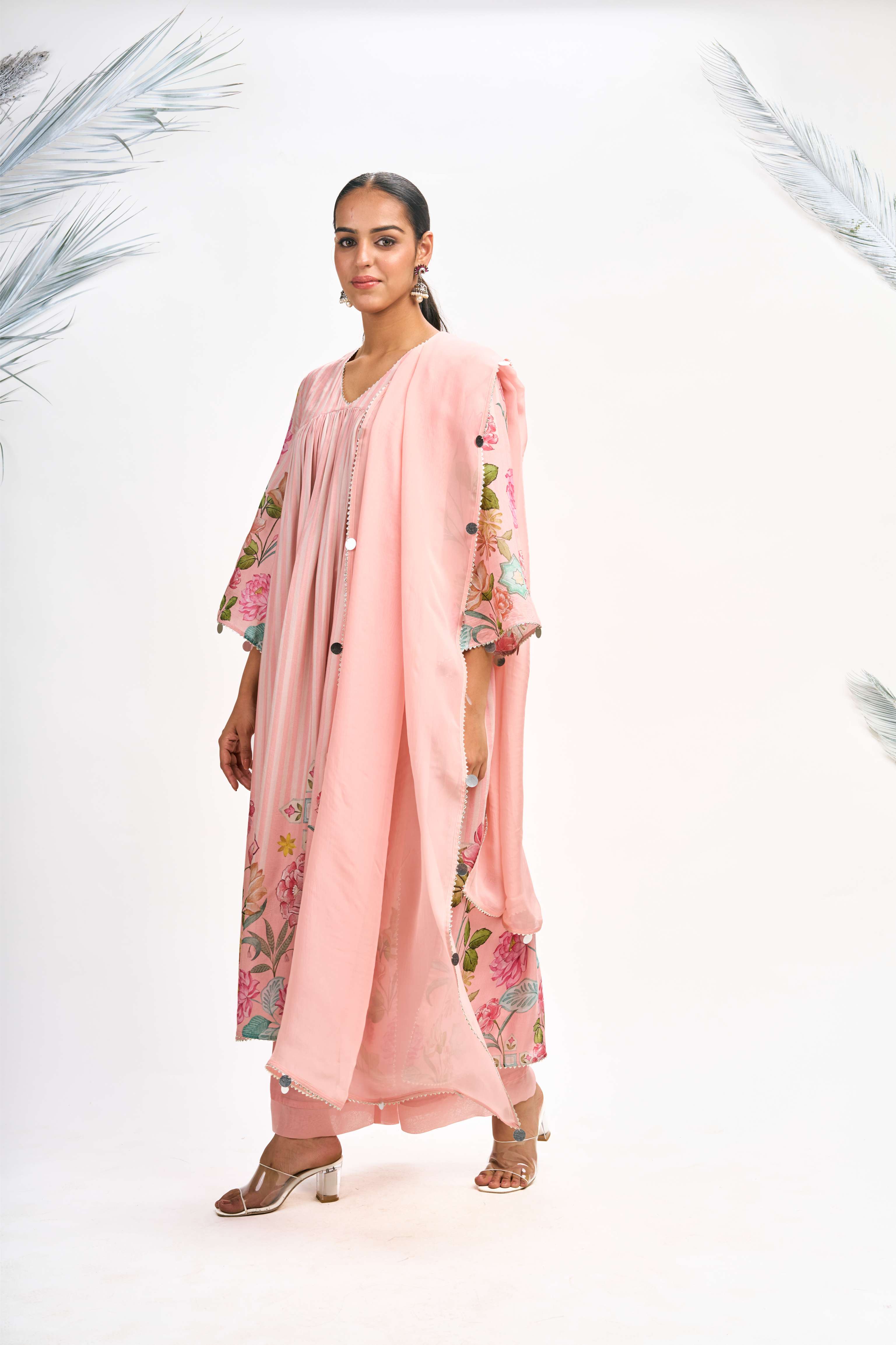 Peach Pink Digital Printed Kurta Set