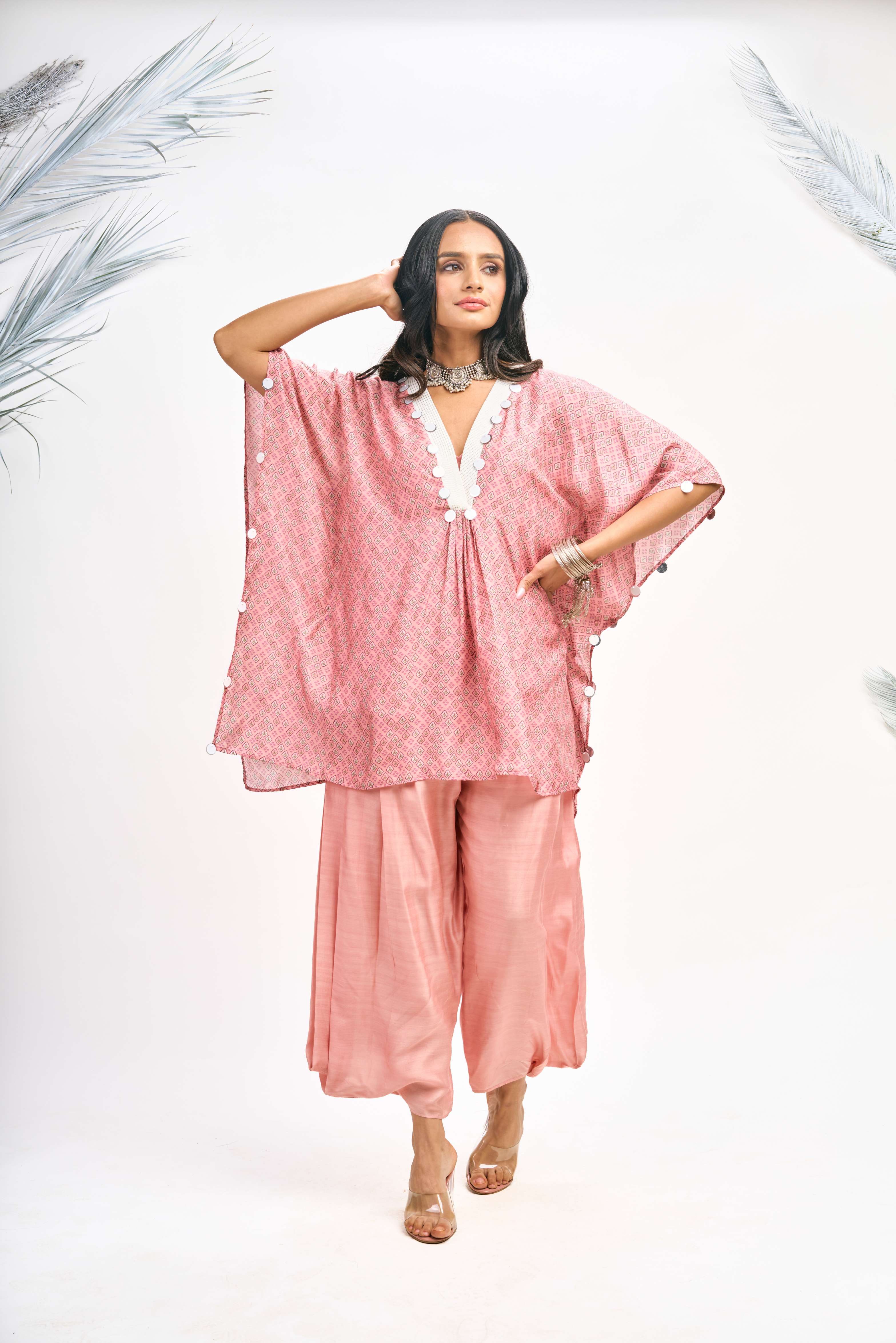 Peach Digital Printed Kaftaan Co-ord Set