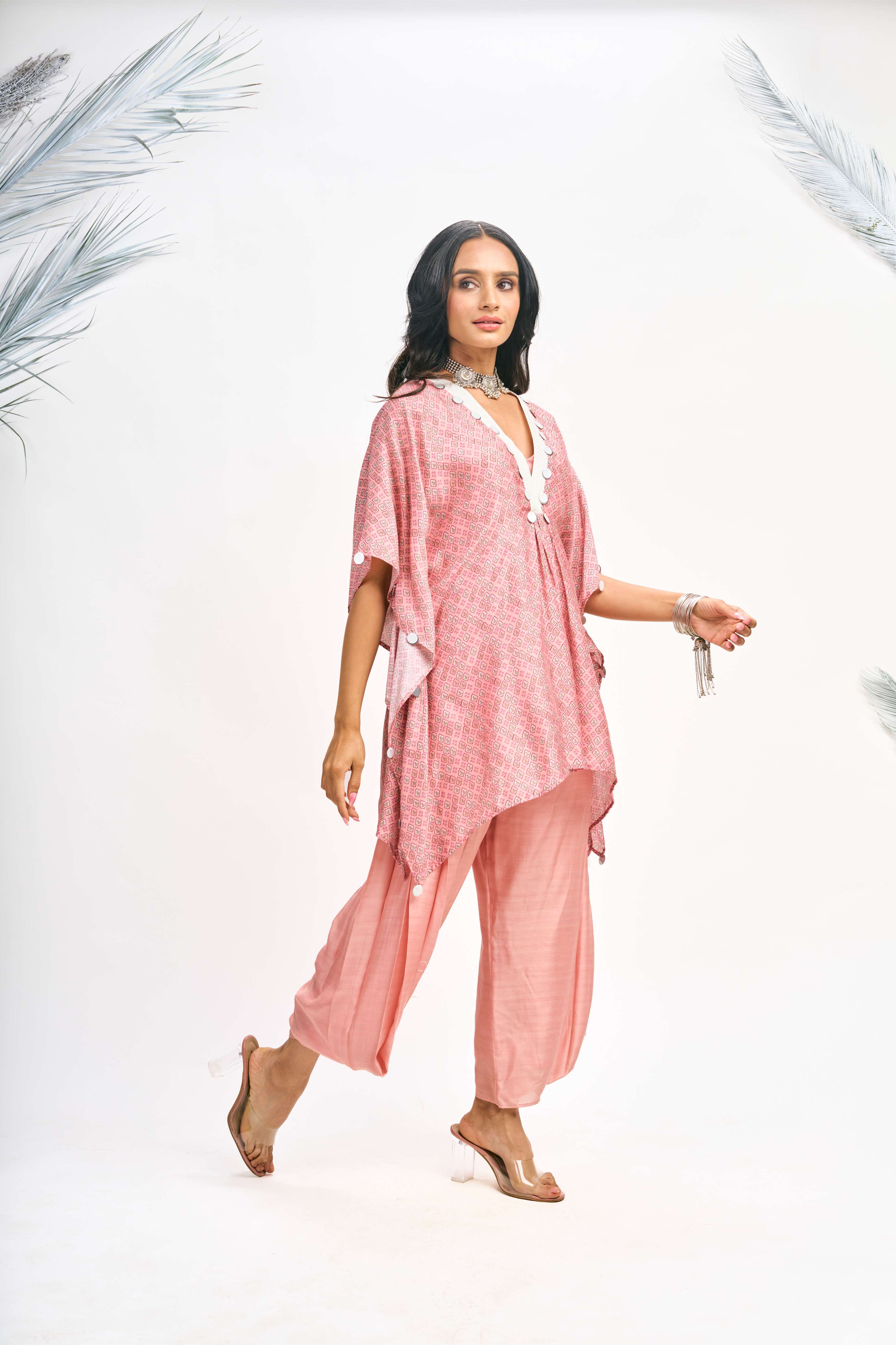 Peach Digital Printed Kaftaan Co-ord Set