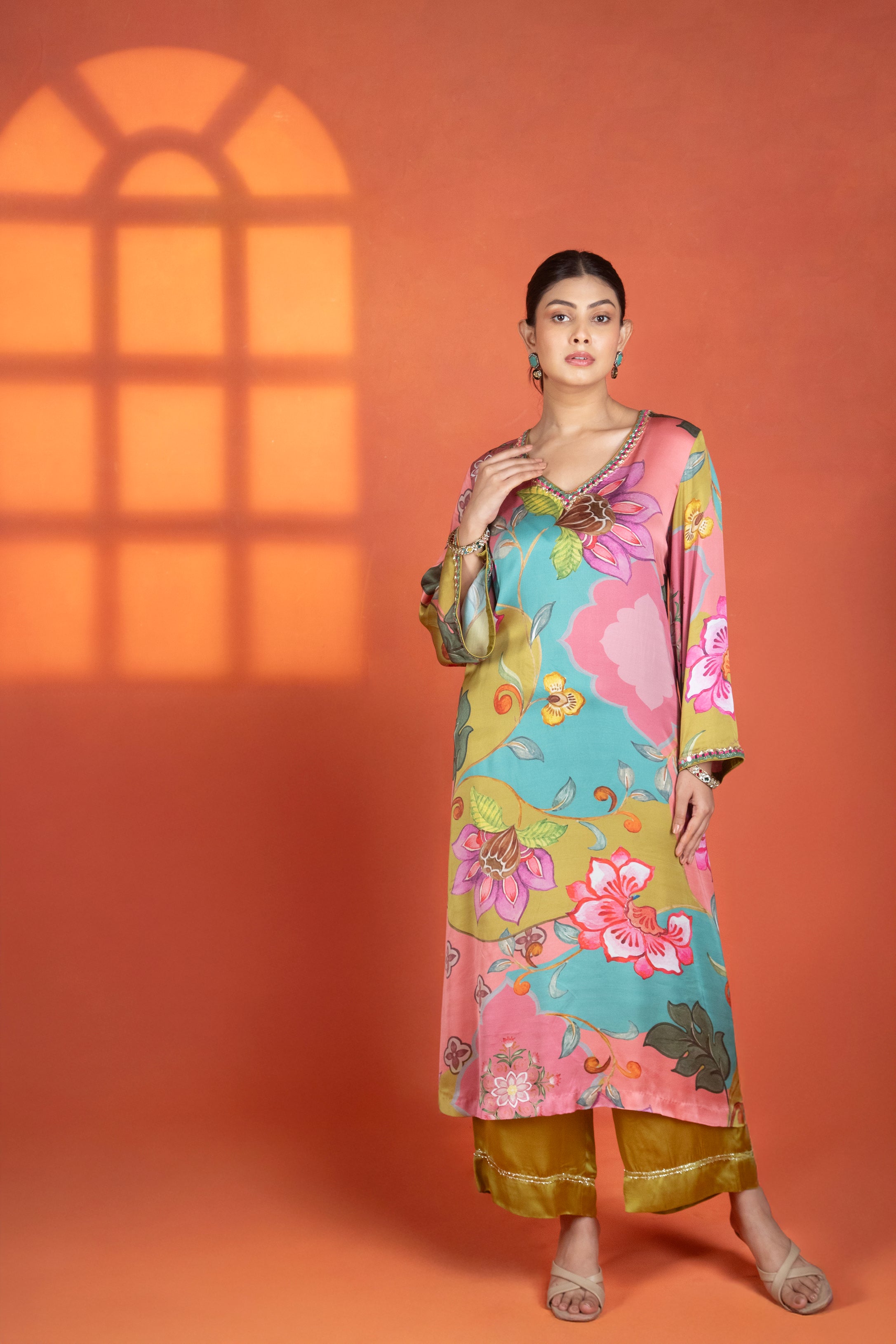Multi-Color Floral Printed Kurta with Pants & Dupatta