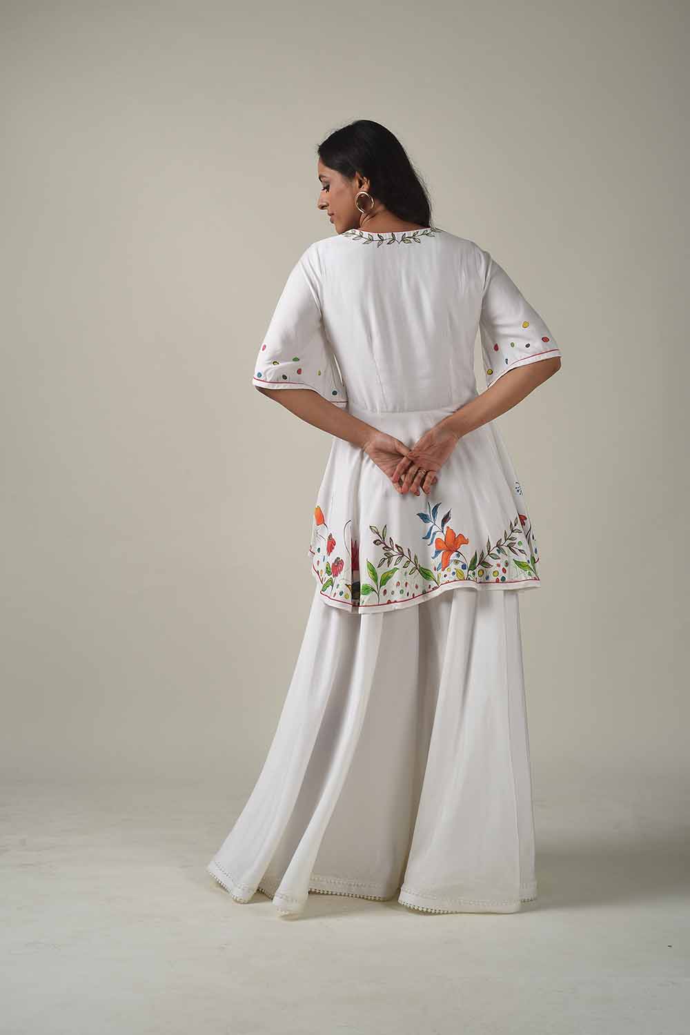 Hand Painted Peplum Top With Sharara