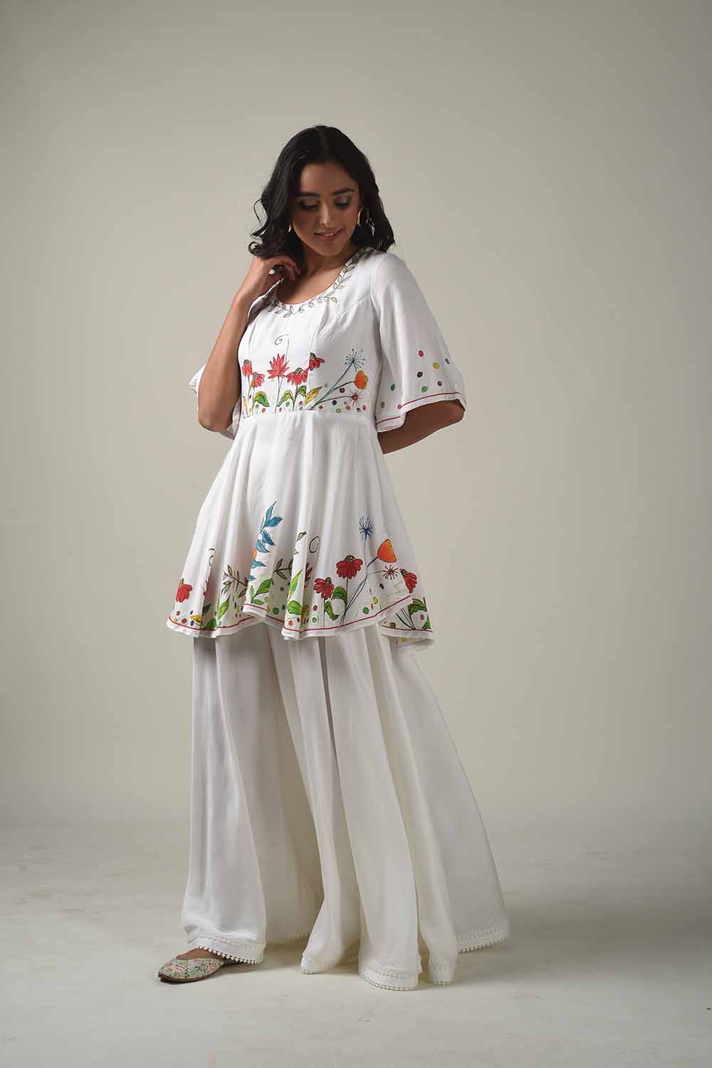 Hand Painted Peplum Top With Sharara