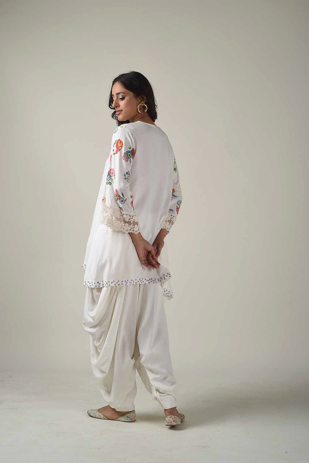 Asymmetric Hand Painted Kurta With Dhoti Pants