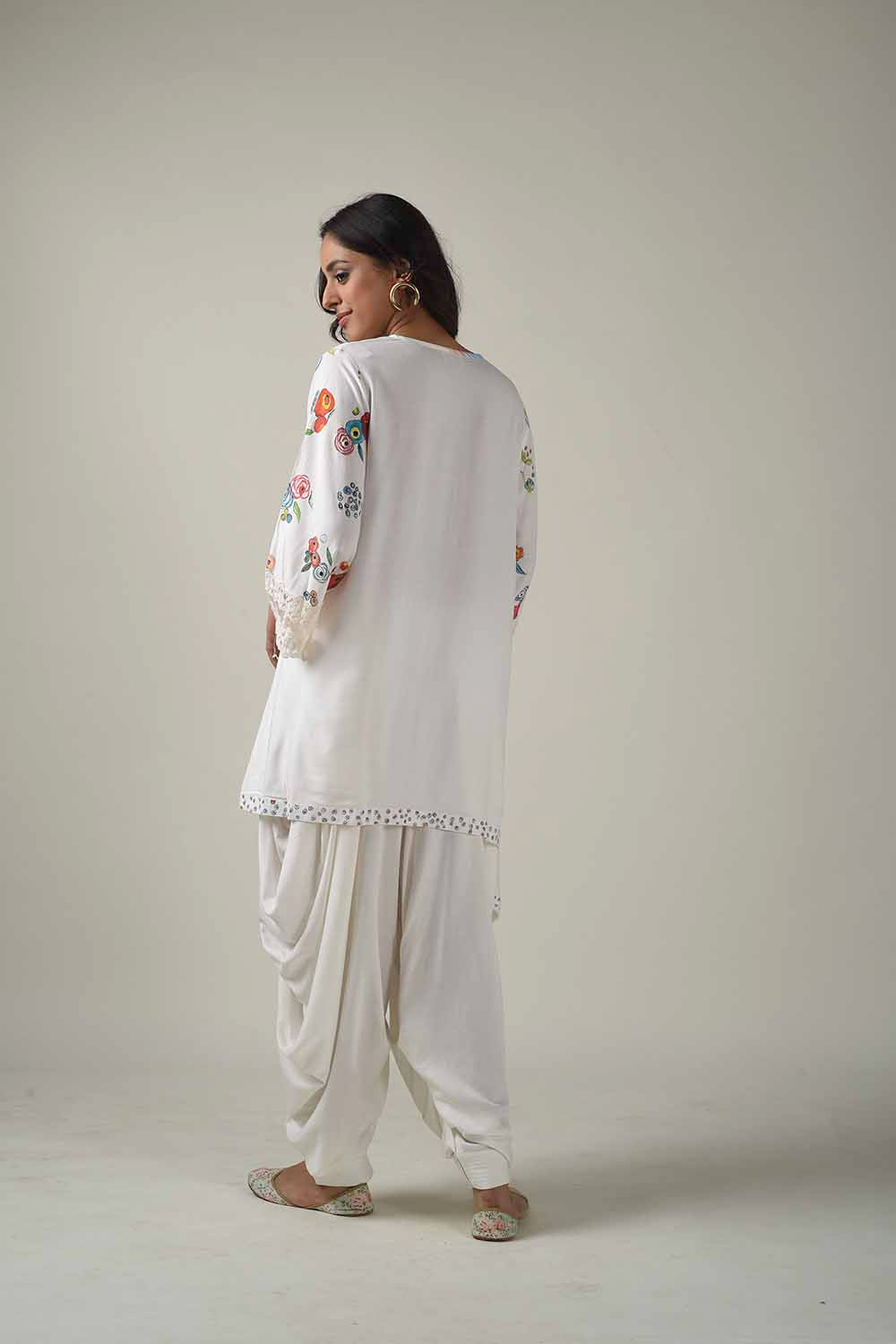 Asymmetric Hand Painted Kurta With Dhoti Pants