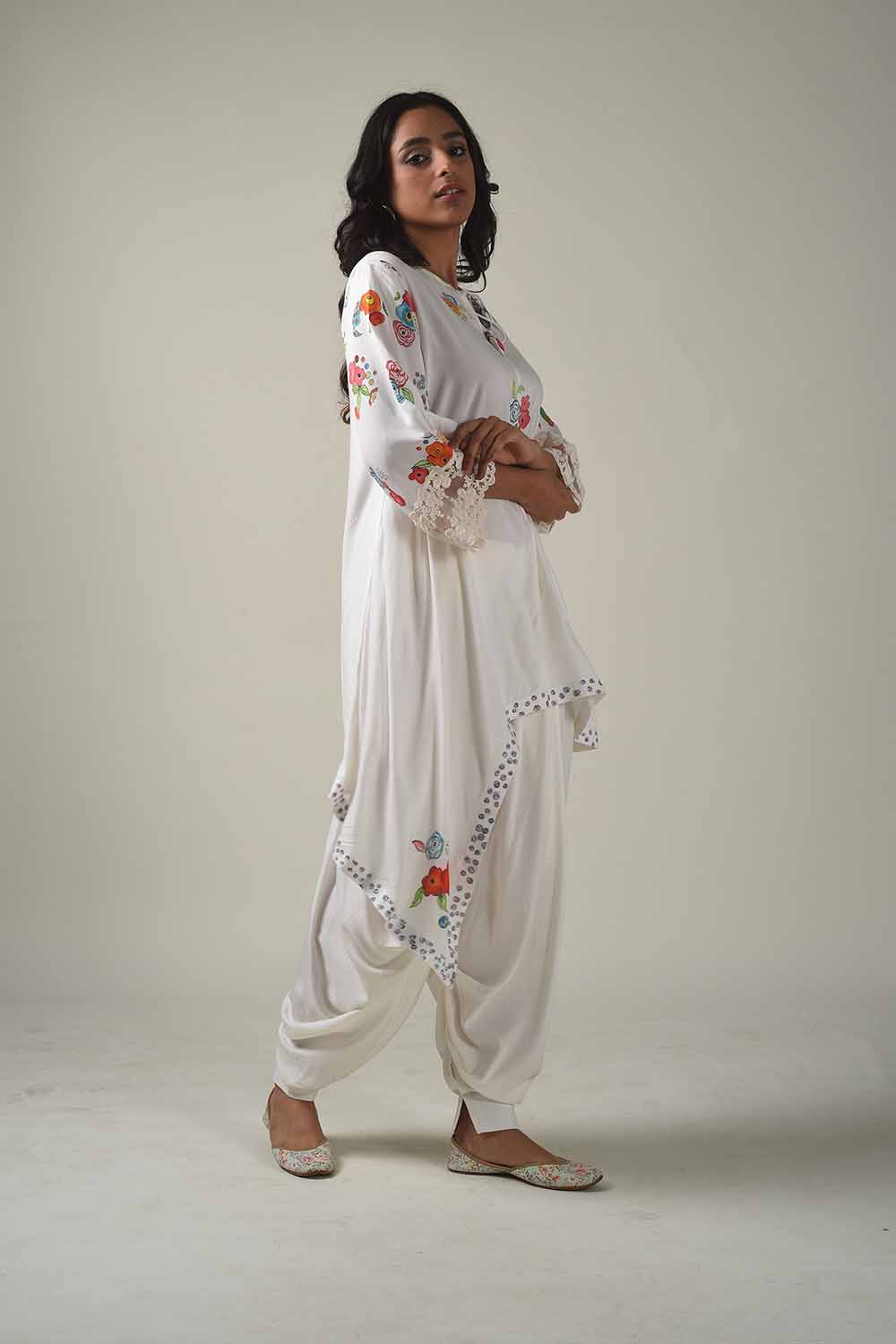 Asymmetric Hand Painted Kurta With Dhoti Pants