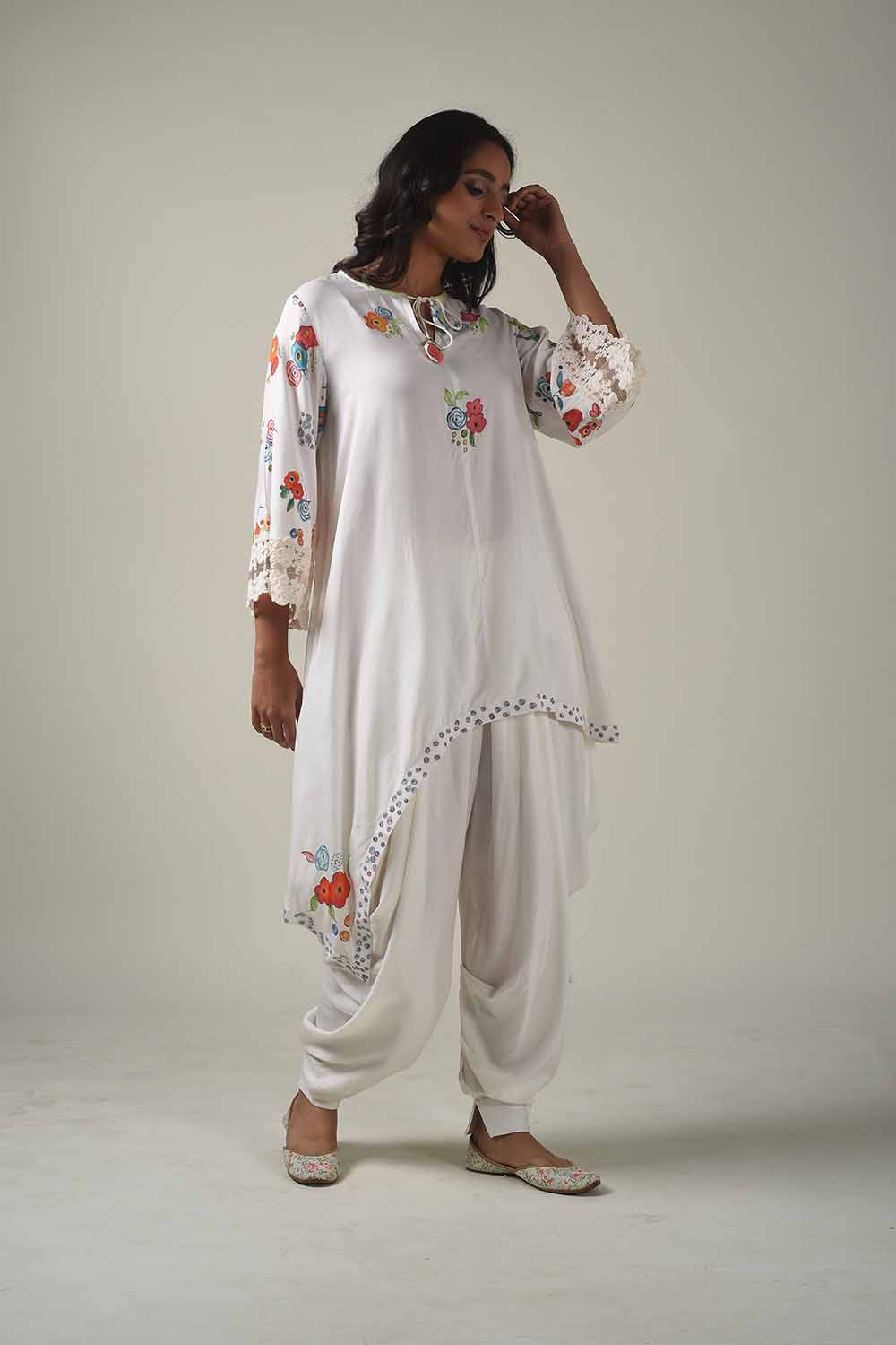 Asymmetric Hand Painted Kurta With Dhoti Pants