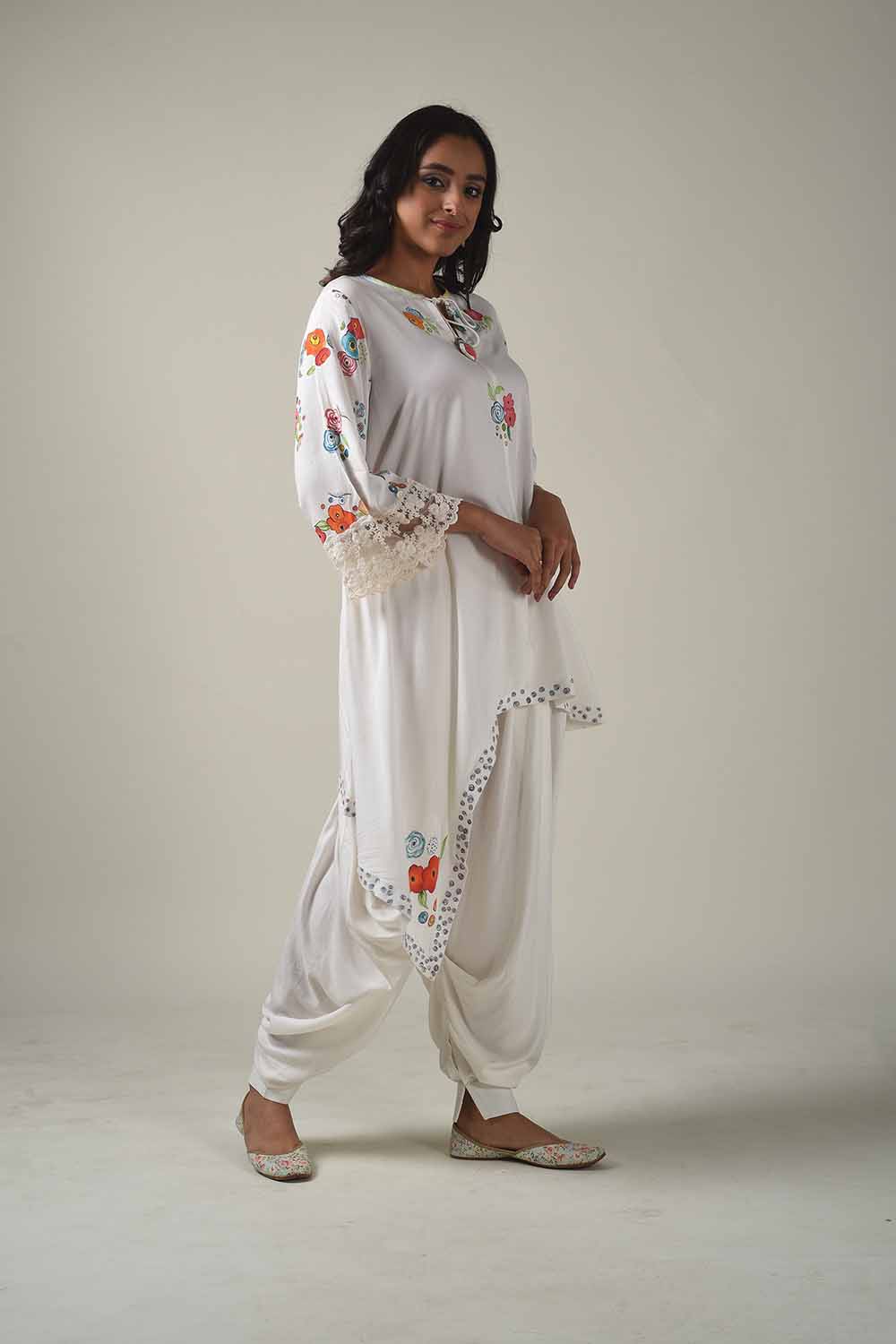 Asymmetric Hand Painted Kurta With Dhoti Pants